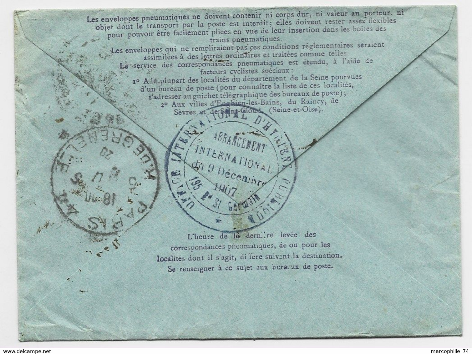 ENTIER 1FR50 VIOLET CHAPLAIN ENVELOPPE PNEUMATIQUE PARIS 1920 - Neumáticos