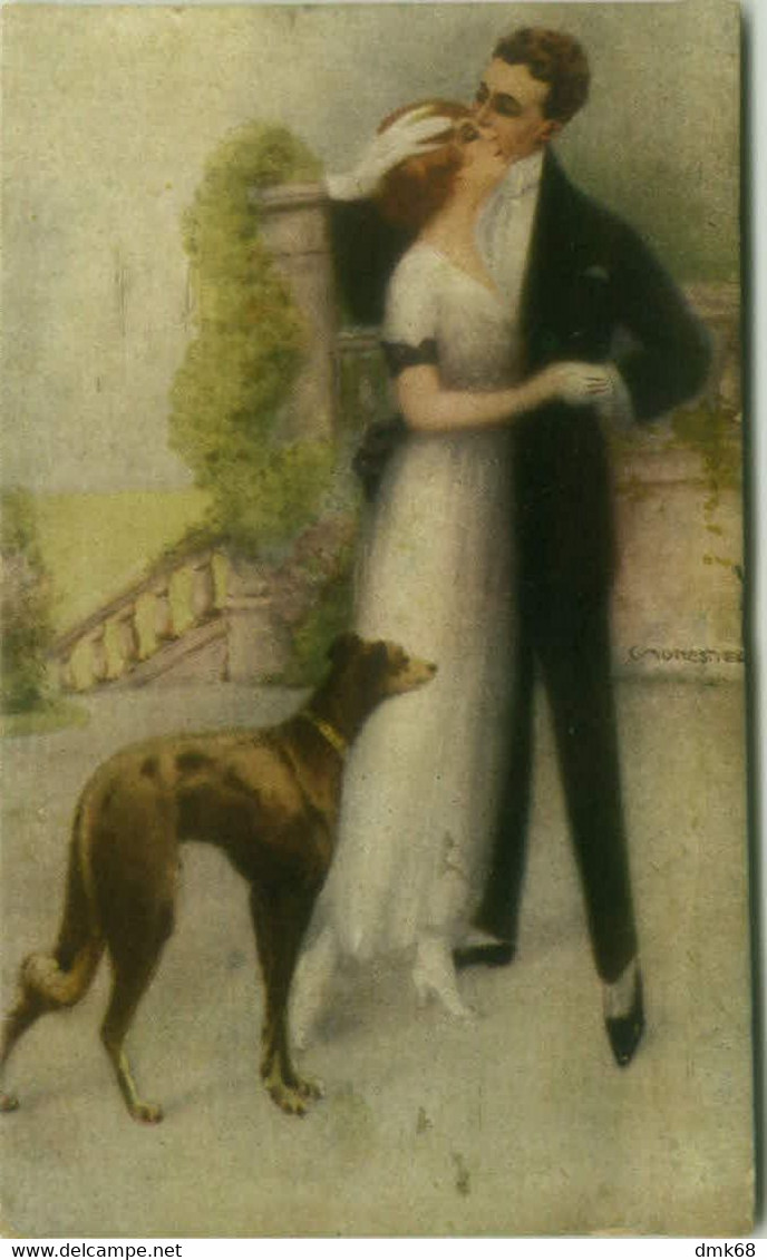 MONESTIER SIGNED 1910s POSTCARD - COUPLE & DOG - N.882  (BG1903) - Monestier, C.