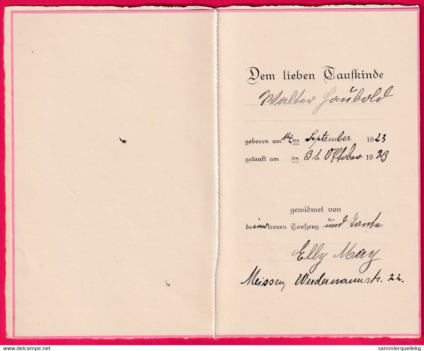 Prägekarte: Aufklappbare Von 1923, Zur Erinnerung An Die Heilige Taufe - Other & Unclassified