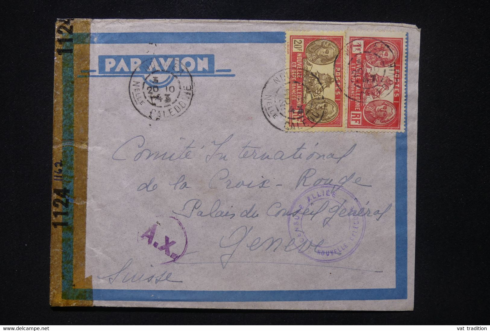 NOUVELLE CALÉDONIE - Enveloppe Croix Rouge De Nouméa Pour La Suisse En 1943 Avec Contrôle Postal - L 104032 - Briefe U. Dokumente