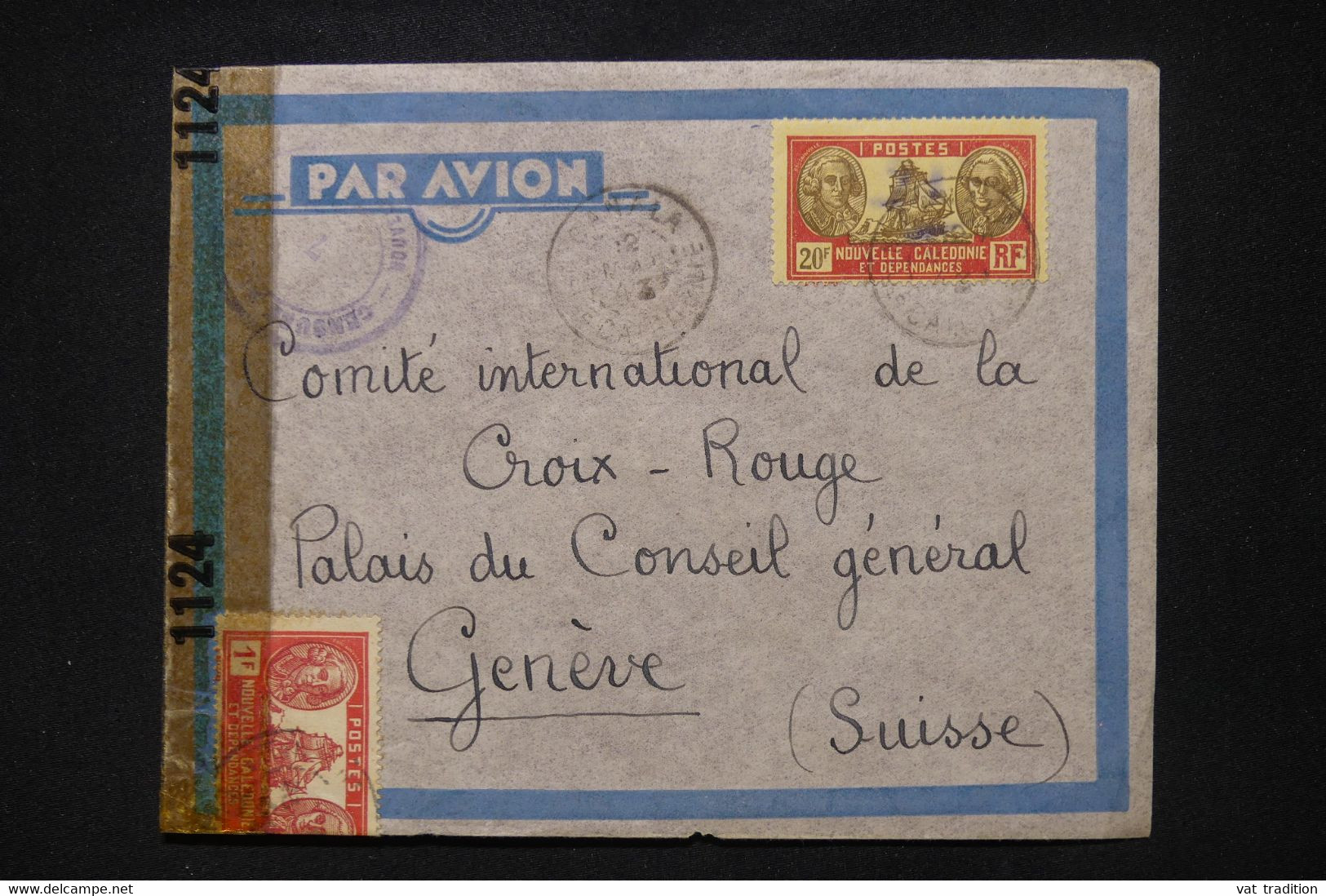 NOUVELLE CALÉDONIE - Enveloppe Croix Rouge De Nouméa Pour La Suisse En 1943 Avec Contrôle Postal - L 104033 - Covers & Documents