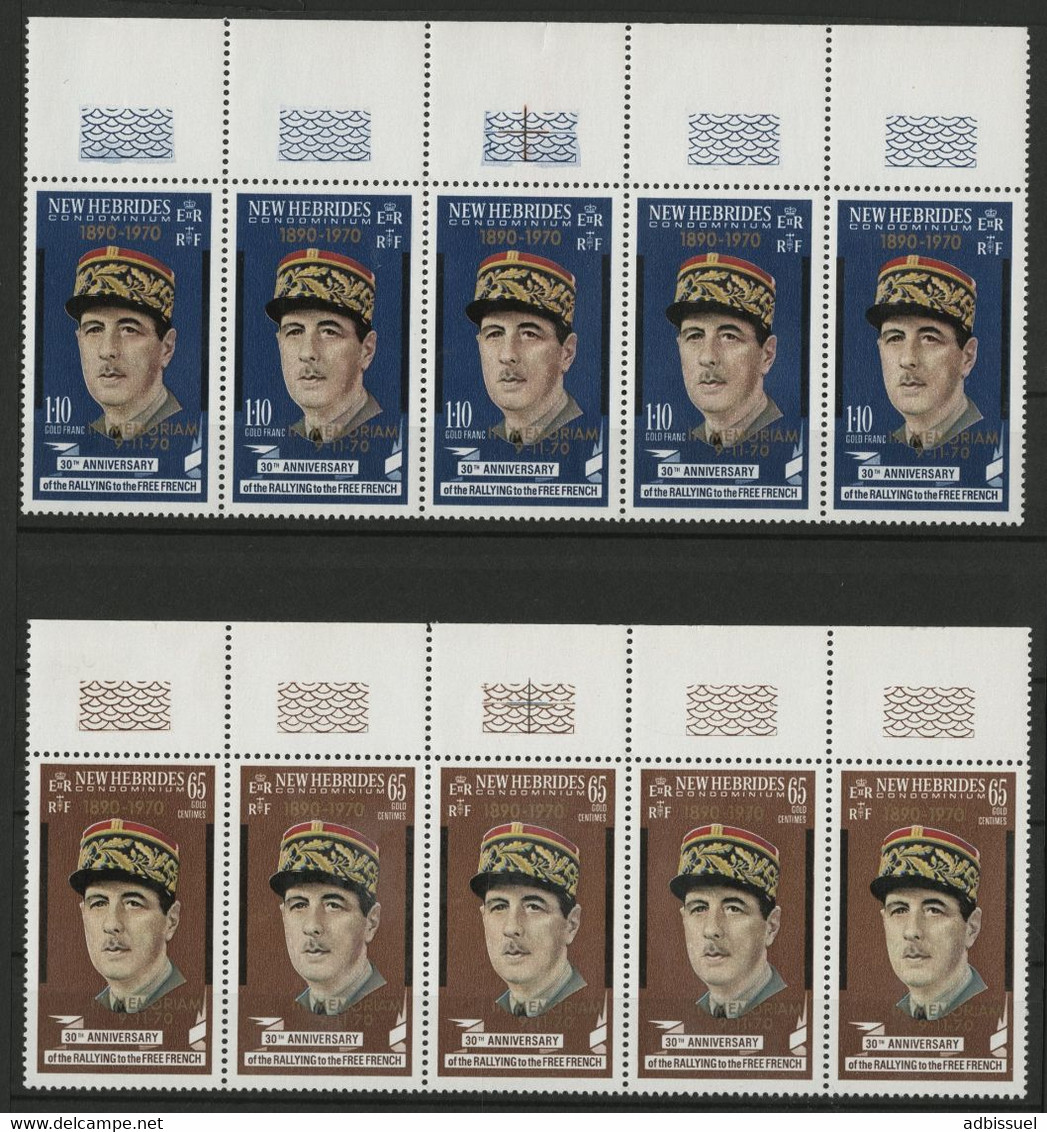 NEW HEBRIDES N° 306 + 307 2 Bandes De 5 Neuves ** (MNH) Cote 37,50 € Général De GAULLE Surchargés (voir Description) - Neufs