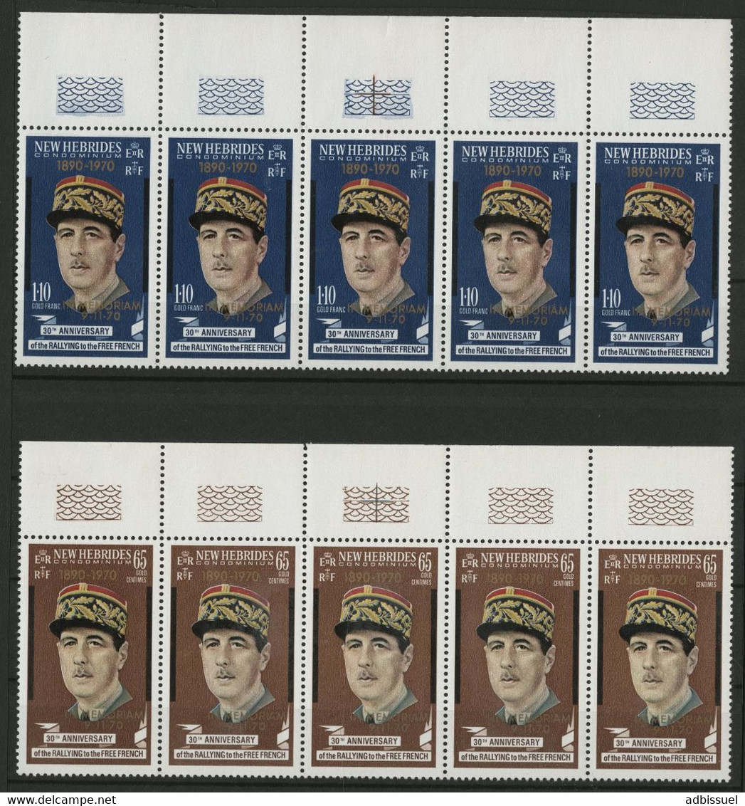 NEW HEBRIDES N° 306 + 307 2 Bandes De 5 Neuves ** (MNH) Cote 37,50 € Général De GAULLE Surchargés (voir Description) - Unused Stamps