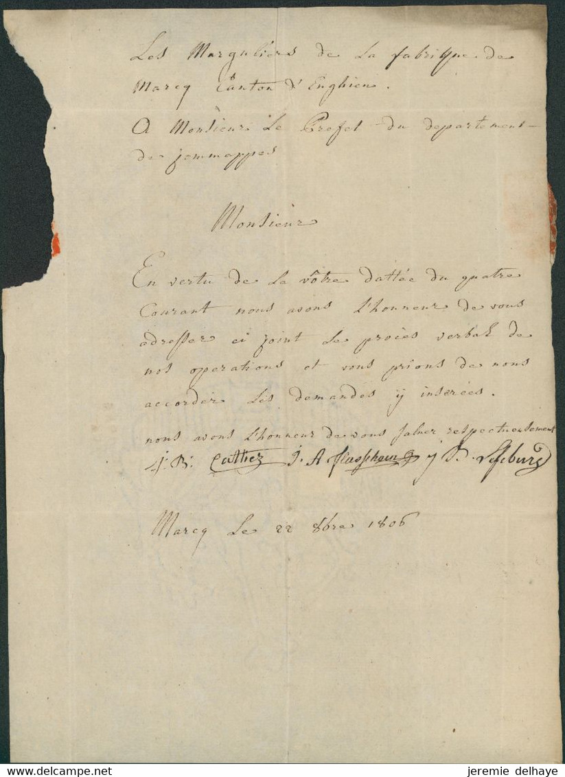 Précurseur - LAC Datée De Marcq (1806) + Obl Linéaire Noire P86P / Enghien (n°11 Type 6) > Mons - 1794-1814 (Periodo Frances)