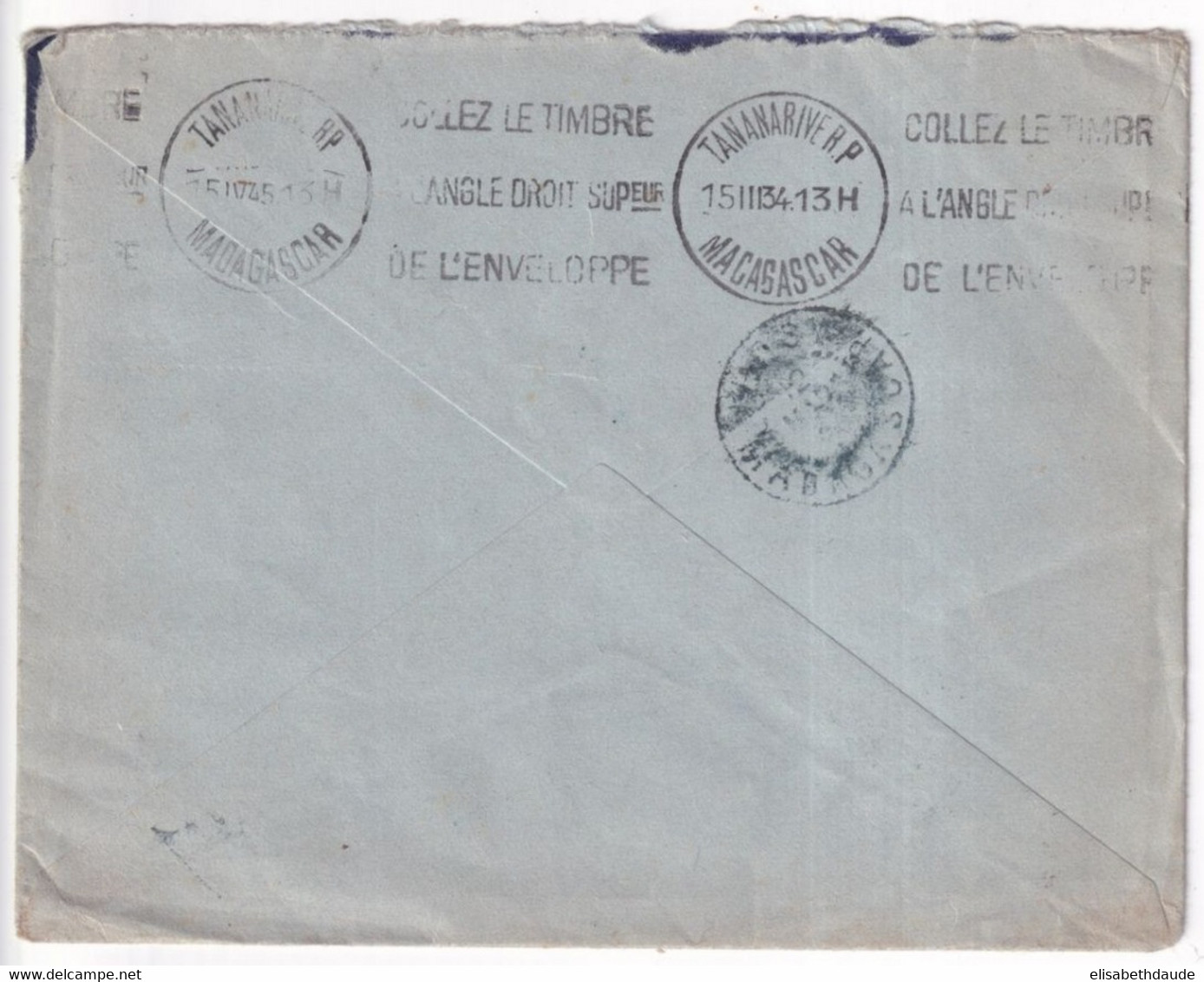 MADAGASCAR - 1934 - ANNULATION BOITE MOBILE "BM" Sur TIMBRES ! ENVELOPPE => ROUEN - Storia Postale