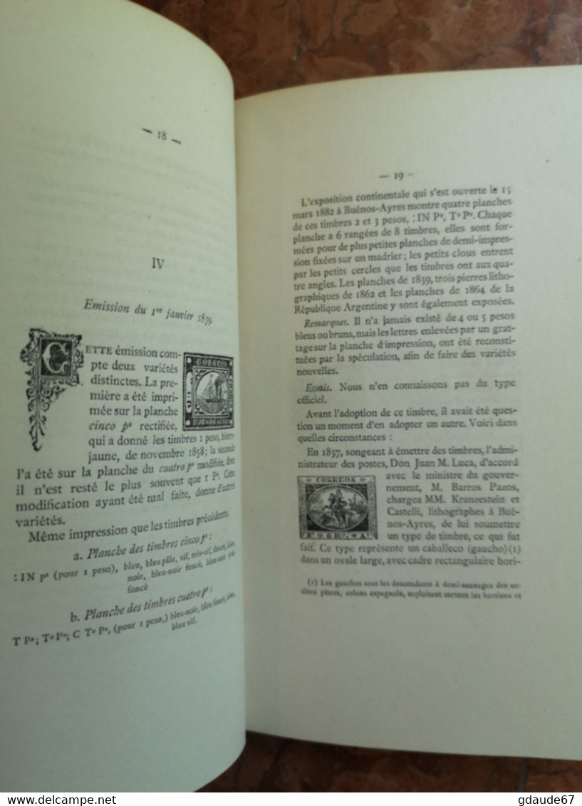 LIVRE RARE (TIRE à 150 ex.) - TIMBRES DE LA REPUBLIQUE D'ARGENTINE J-B MOENS TOME SECOND 1882 ILLUSTRE DE 90 GRAVURES