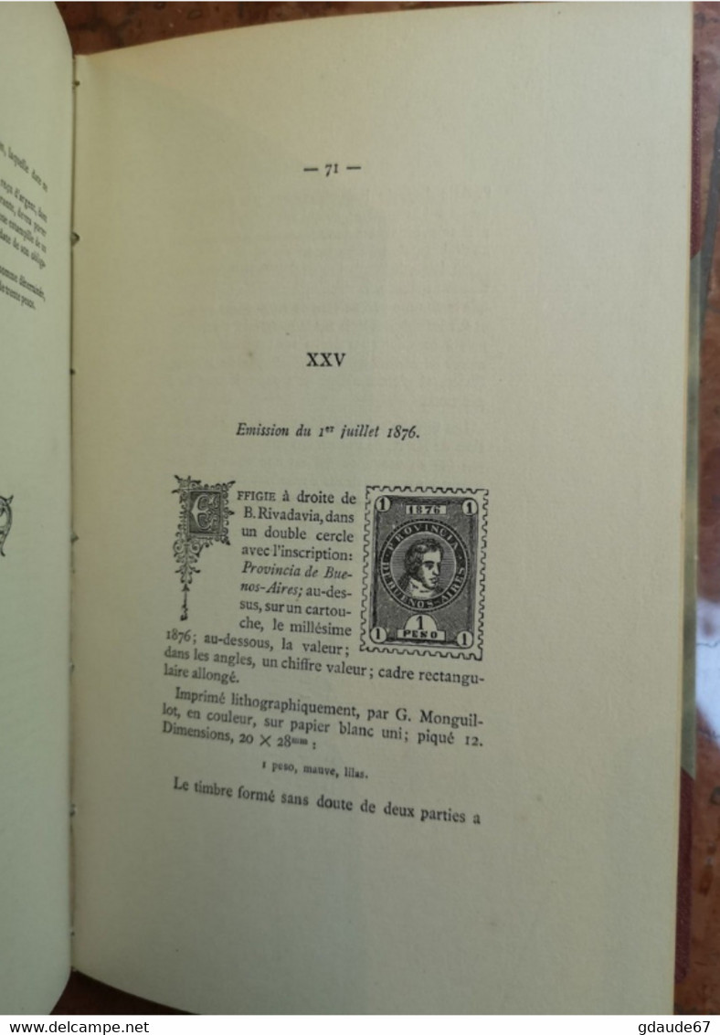 LIVRE RARE (TIRE à 150 ex.) - TIMBRES DE LA REPUBLIQUE D'ARGENTINE J-B MOENS TOME SECOND 1882 ILLUSTRE DE 90 GRAVURES