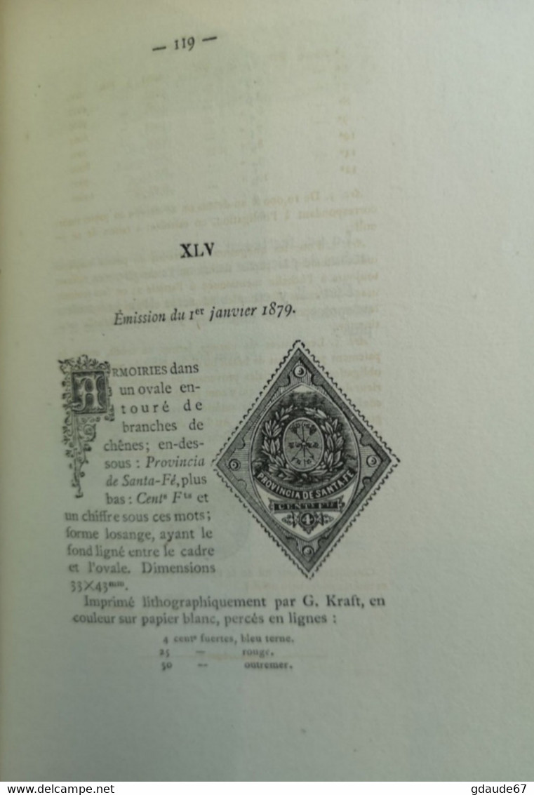 LIVRE RARE (TIRE à 150 ex.) - TIMBRES DE LA REPUBLIQUE D'ARGENTINE J-B MOENS TOME SECOND 1882 ILLUSTRE DE 90 GRAVURES