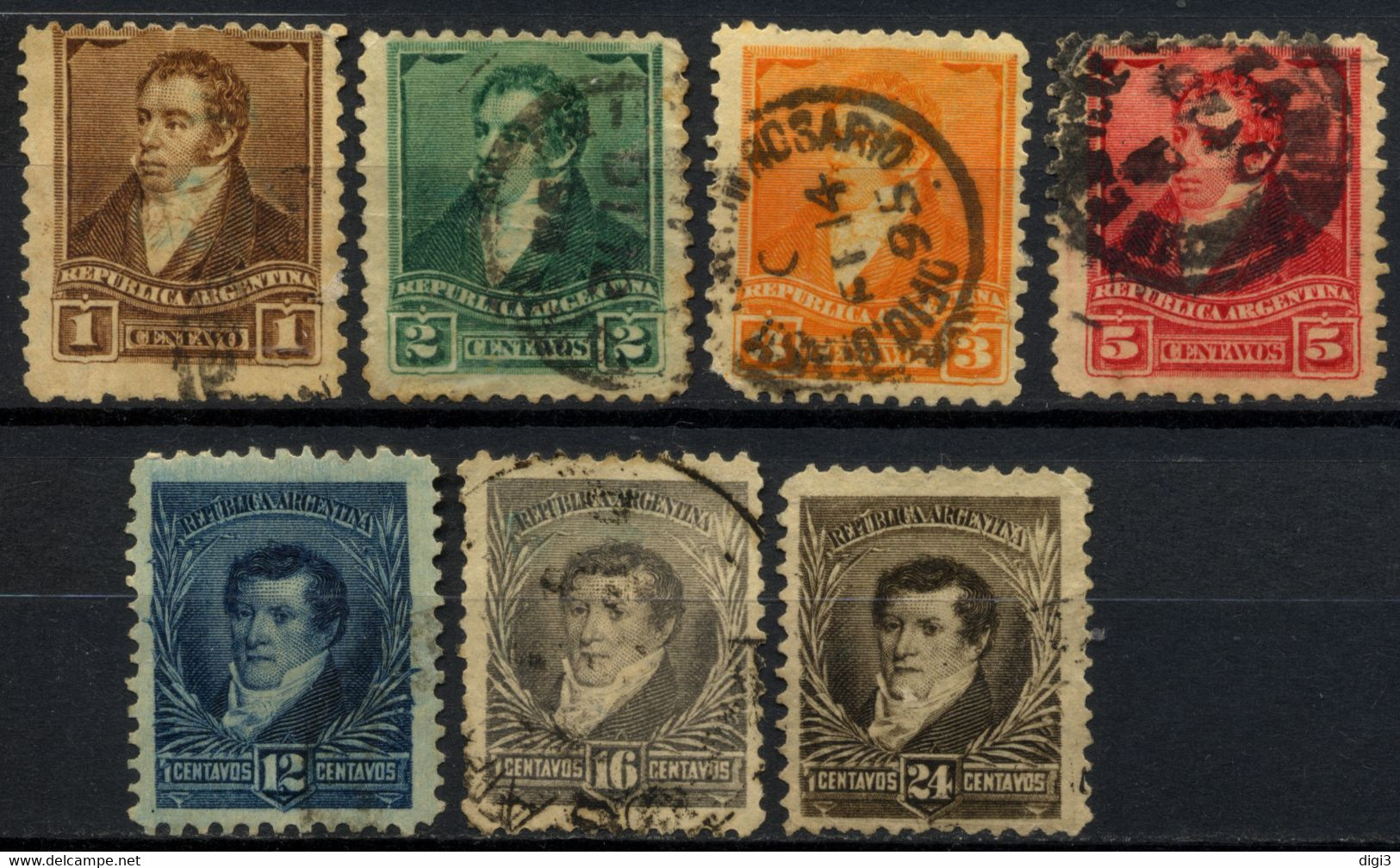 Argentina, 1892-1897, Personalidades, 1,2 3, 5, 12, 16, 24 C., Usados - Used Stamps