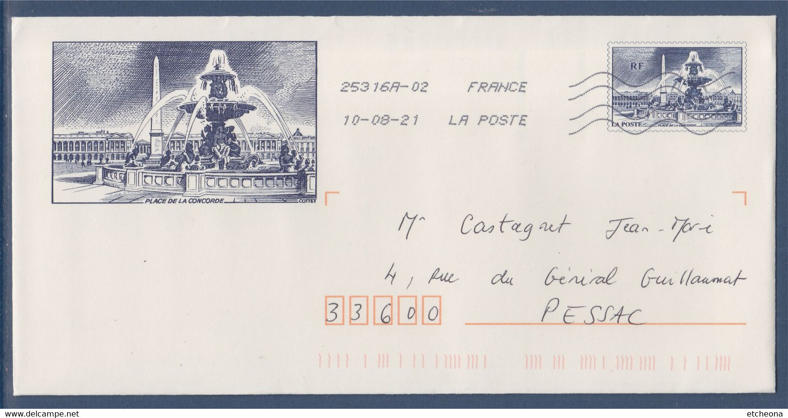 Entier Place De La Concorde Type Timbre 783 Enveloppe TVP 20g, A Circulé, Avec Bristol écrit. Agréée 0401964 - Prêts-à-poster:Stamped On Demand & Semi-official Overprinting (1995-...)