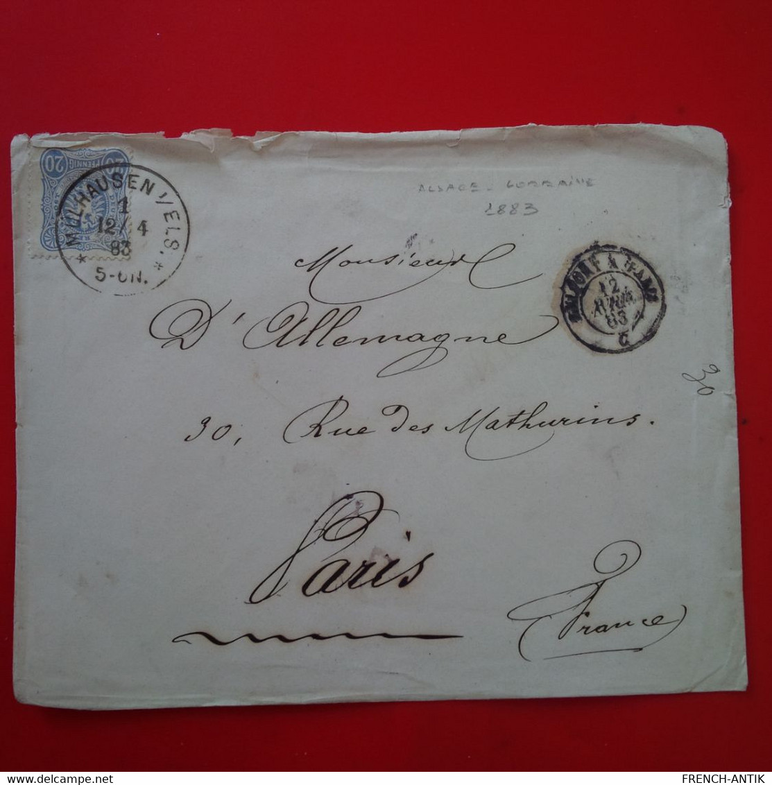 LETTRE MULHAUSEN POUR PARIS 1883 - Other & Unclassified
