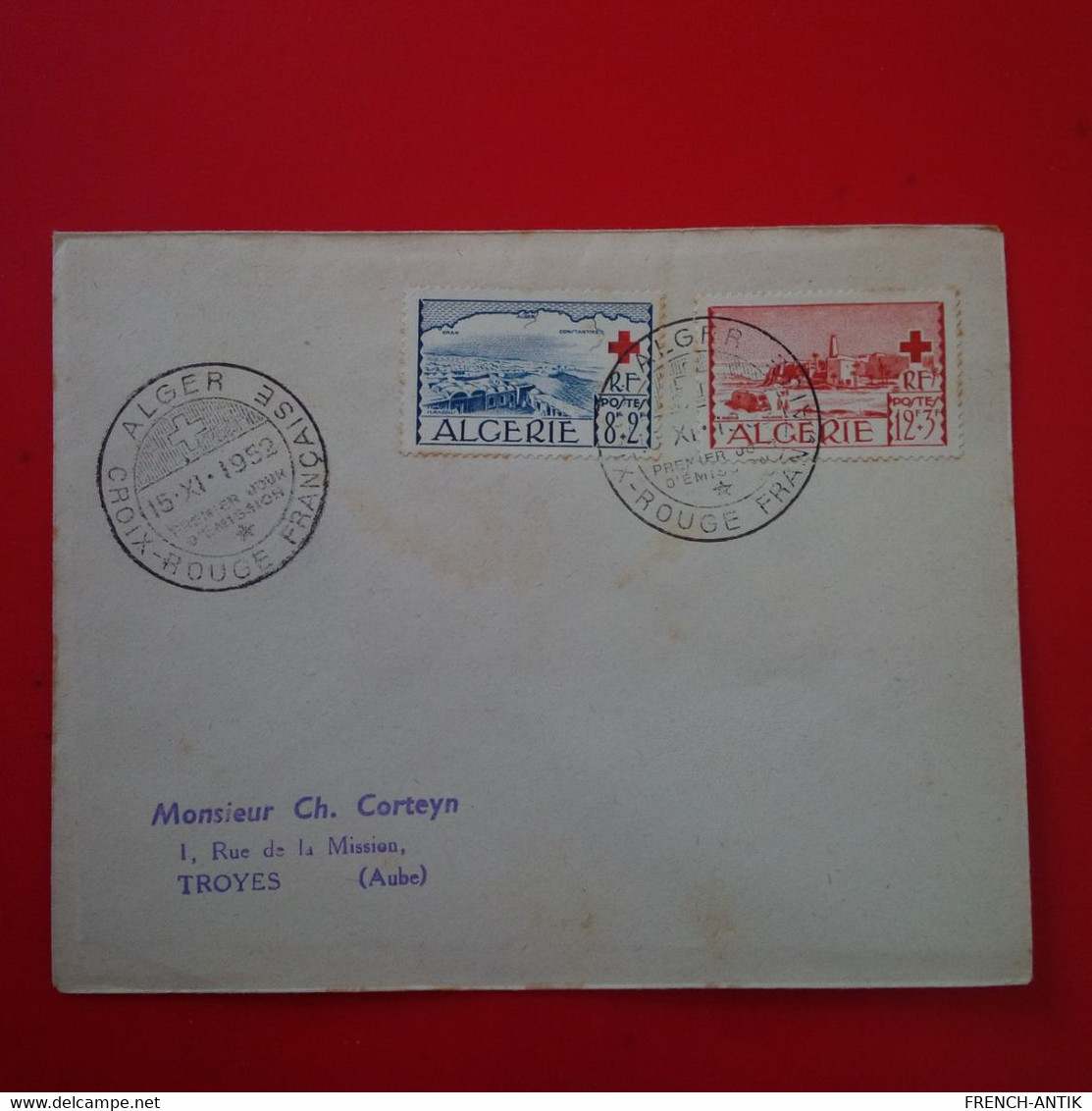 LETTRE ALGER CROIX ROUGE FRANCAISE POUR TROYES 1952 - Storia Postale