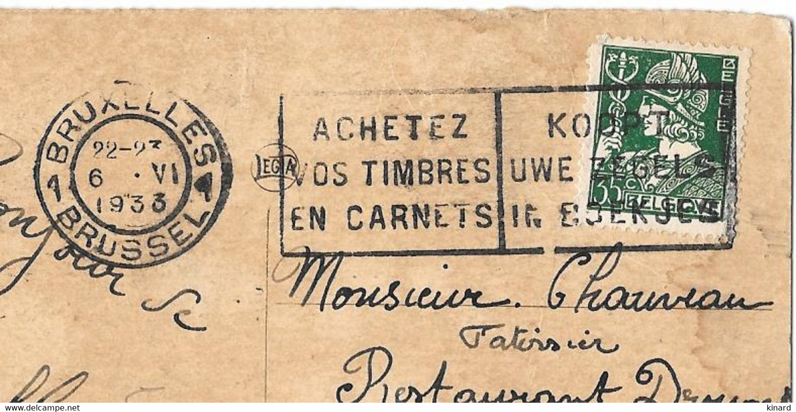 SUR CPA..1933  N°340    ACHETEZ VOS TIMBRES EN CARNETS..  TBE SCANS - ...-1959