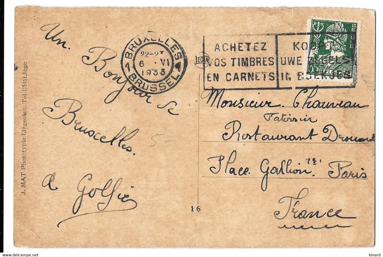 SUR CPA..1933  N°340    ACHETEZ VOS TIMBRES EN CARNETS..  TBE SCANS - ...-1959