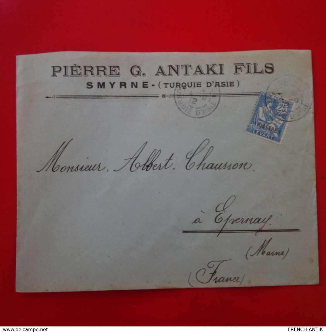 LETTRE SMYRNE PIERRE G.ANTAKI FILS POUR EPERNAY 1912 - Cartas & Documentos