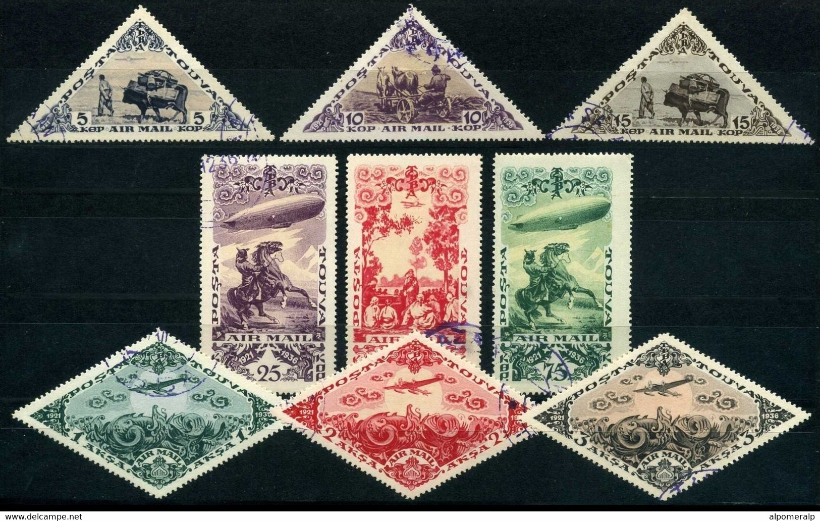 TANNU-TUVA 1936 (used) - Mi. 98-106, Airmail | Air Post | Zeppelin [very Fine] - Toeva