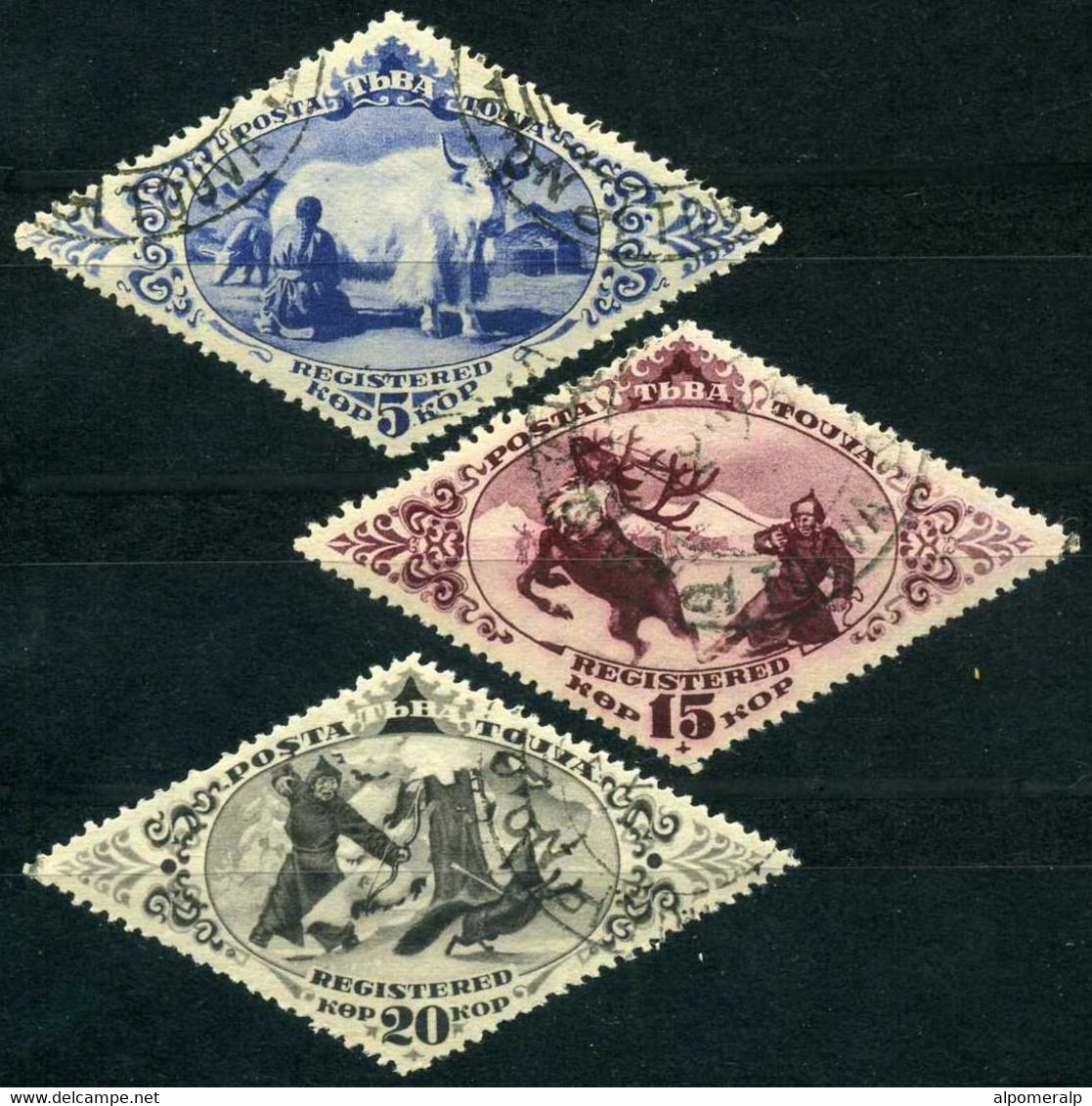 TANNU-TUVA 1934 (used) - Mi. 45, 47, 48, Milkmaid | Capture A Reindeer With A Lasso | Archer [very Fine] - Touva