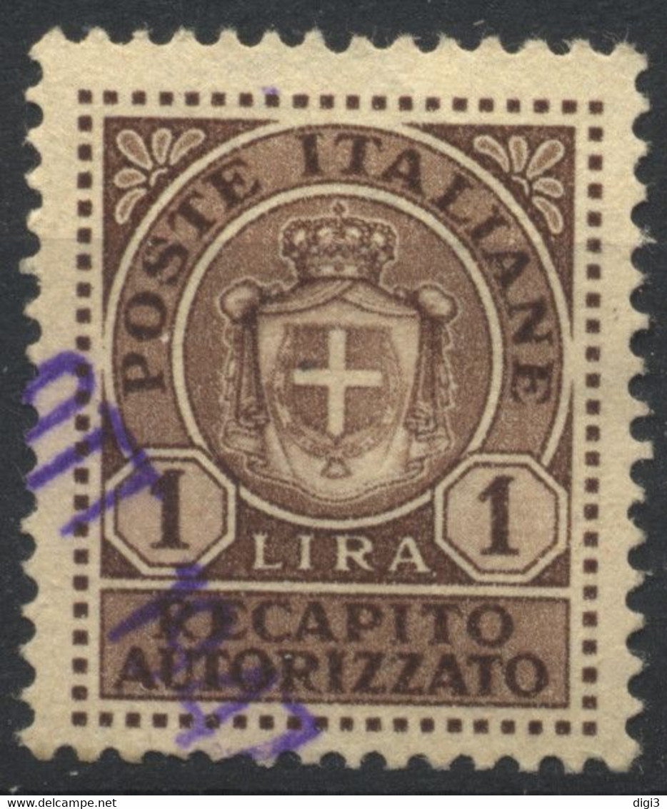 Italia, 1946, Recapito Autorizzato, Stemma Sabaudo, 1 L., Usato - Autorisierter Privatdienst