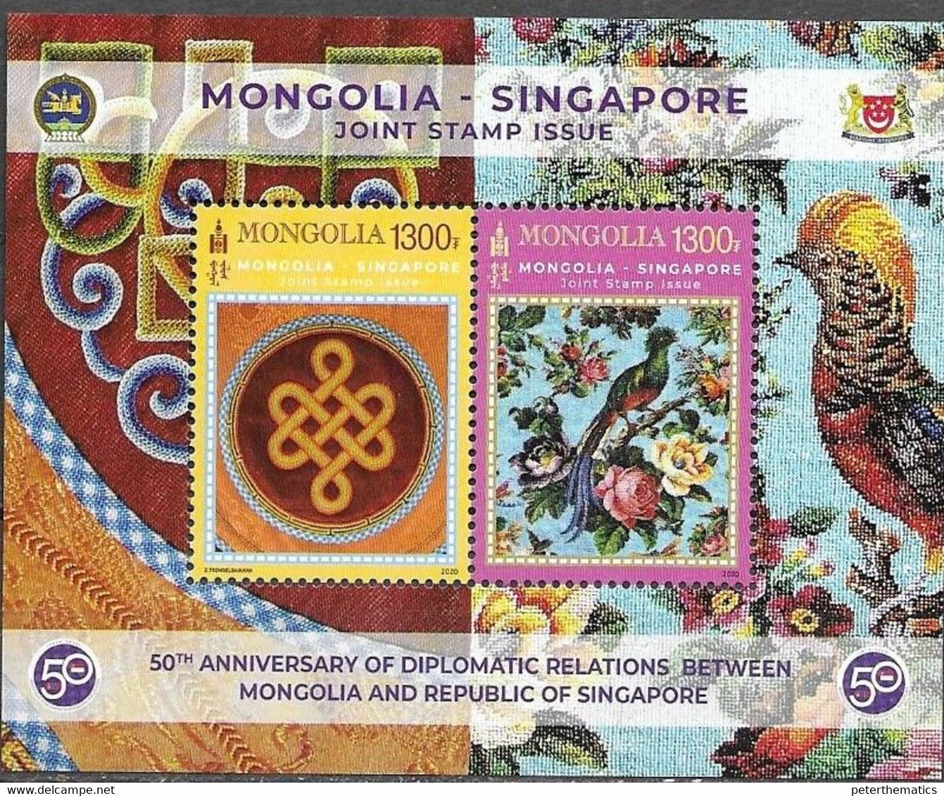 MONGOLIA, 2020, MNH, JOINT ISSUE WITH SINGAPORE, BIRDS, S/SHEET - Joint Issues