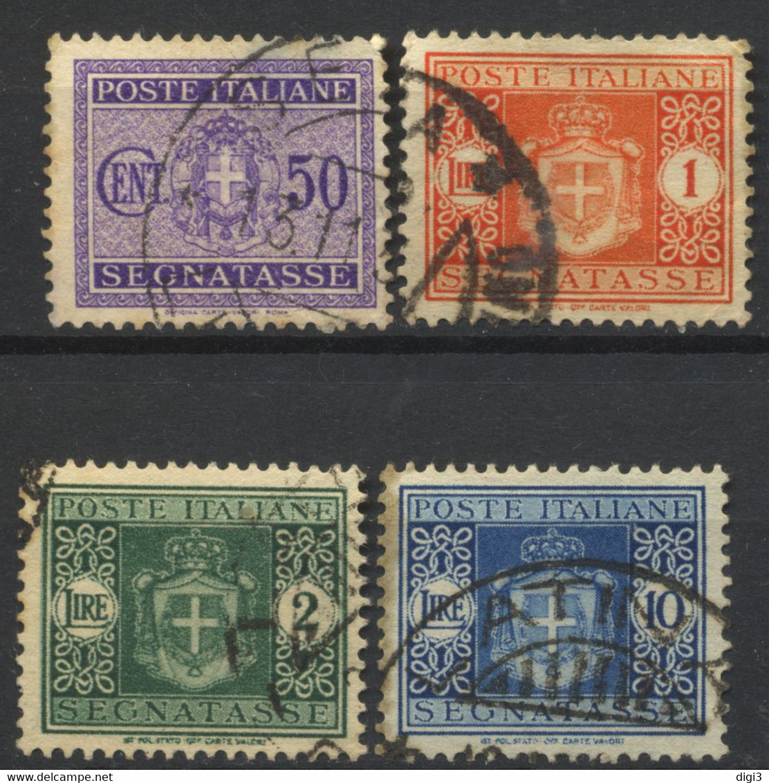 Italia, 1946, Segnatasse, Stemma Sabaudo Senza Fasci, 50 C., 1-2 L., 10 L., Usati - Segnatasse