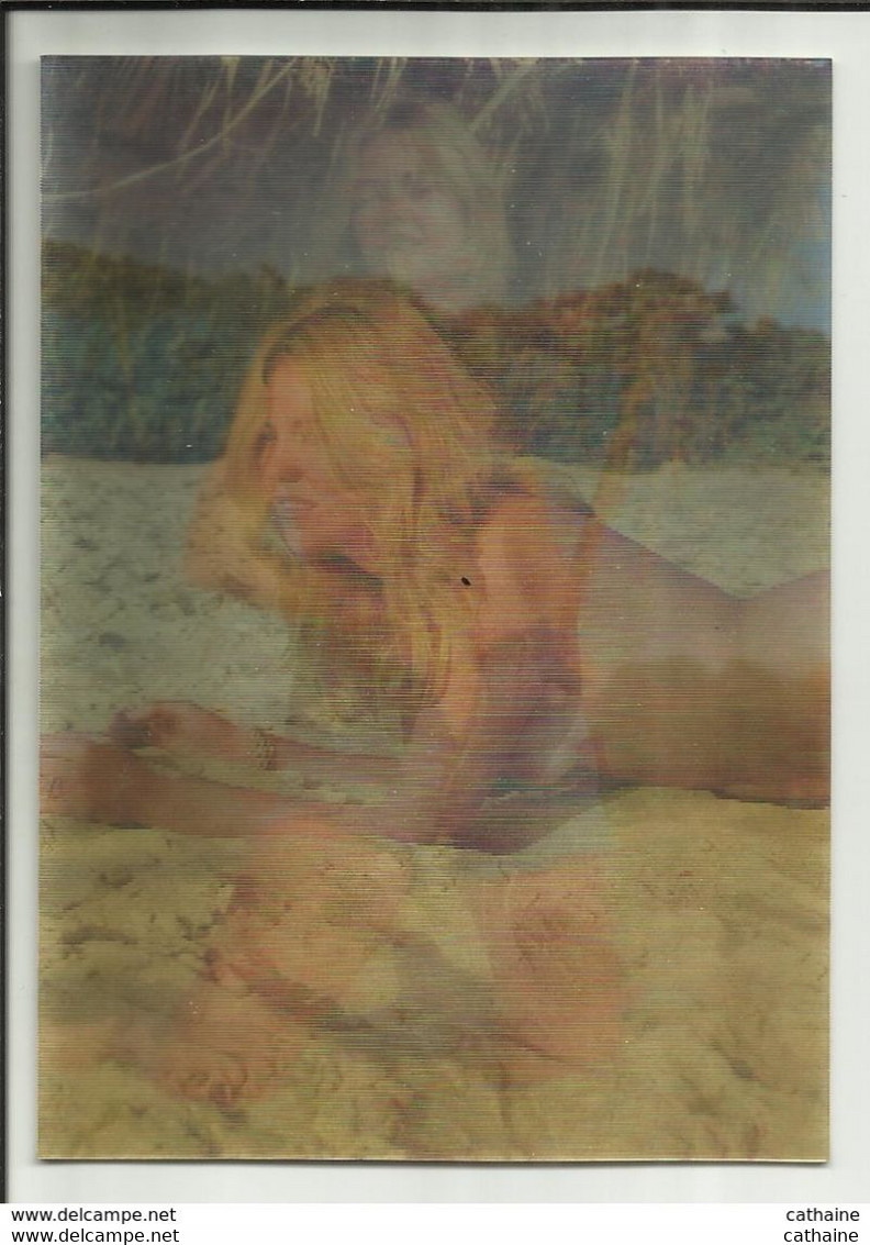 CARTE A SYSTEME . VISIOMATIC . JOLIE FEMME SUR LA PLAGE .  NUDE . ON SANDS . NUE . JOLIE FILLE DEUX VUES - Mechanical