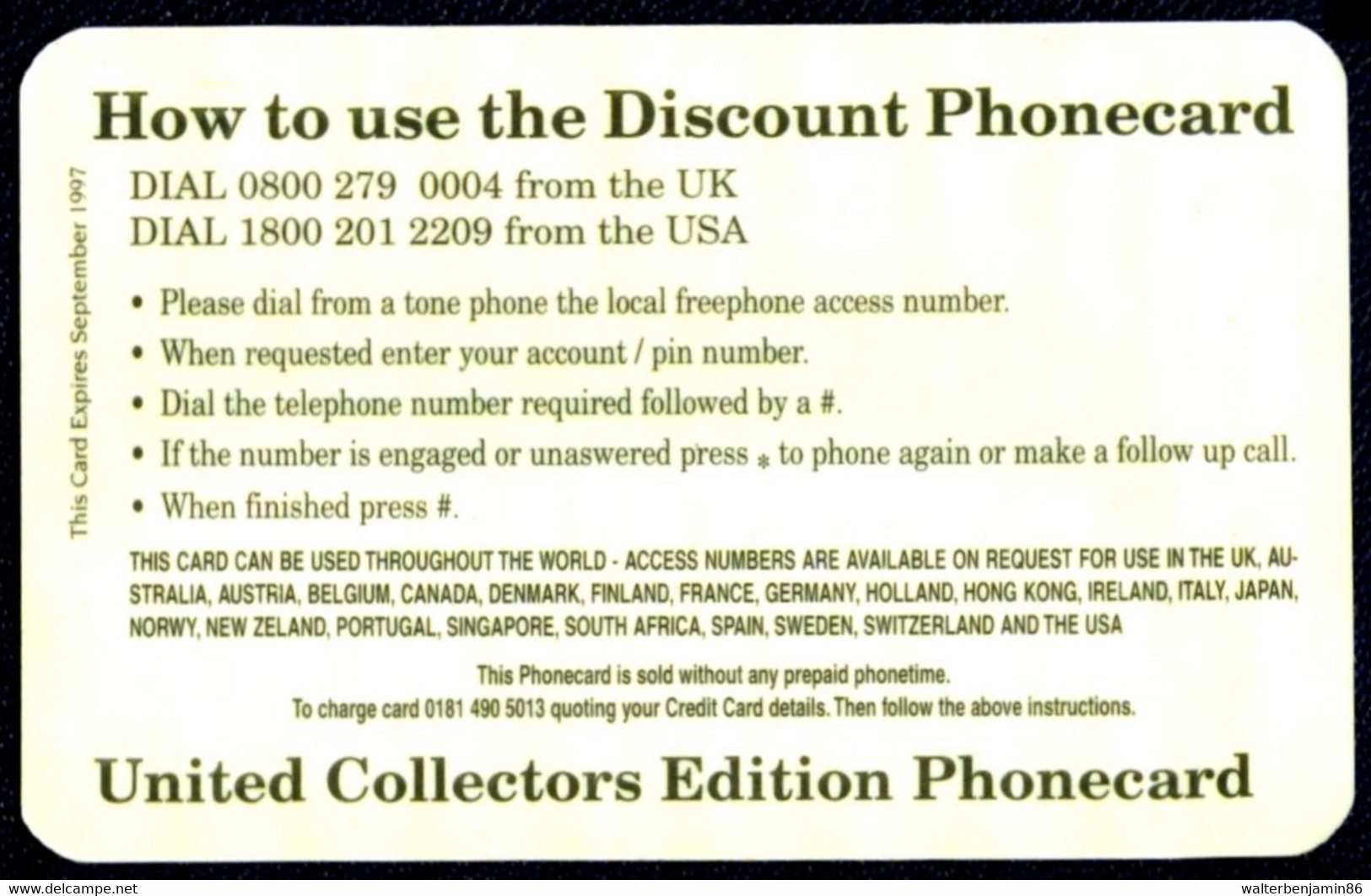 SCHEDA TELEFONICA PHONECARD CARTONCINO U.K. DISCOUNT PHONECARD PRINCESS DIANA - Collections