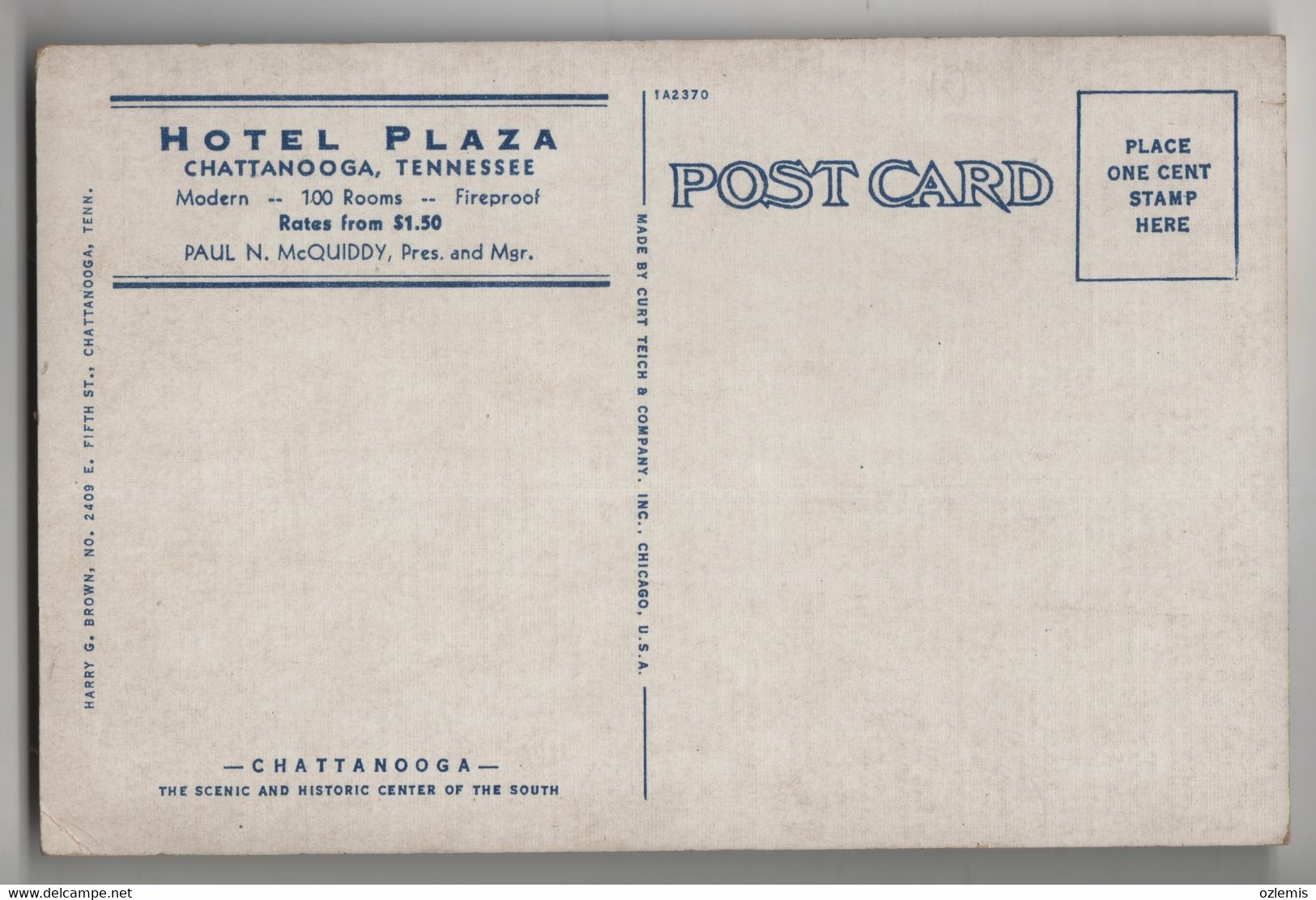 HOTEL PLAZA , CHATTANOOGA ,TENNESSEE ,POSTCARD - Chattanooga