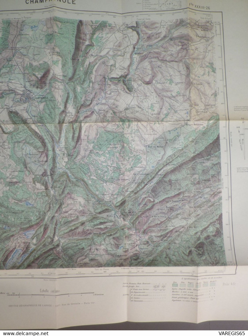 CHAMPAGNOLE - XXXIII 26 - CARTE DE FRANCE TYPE 1922 - MINISTERE DE LA GUERRE - SERVICE GEOGRAPHIQUE DE L' ARMEE 1931 - Mapas Geográficas