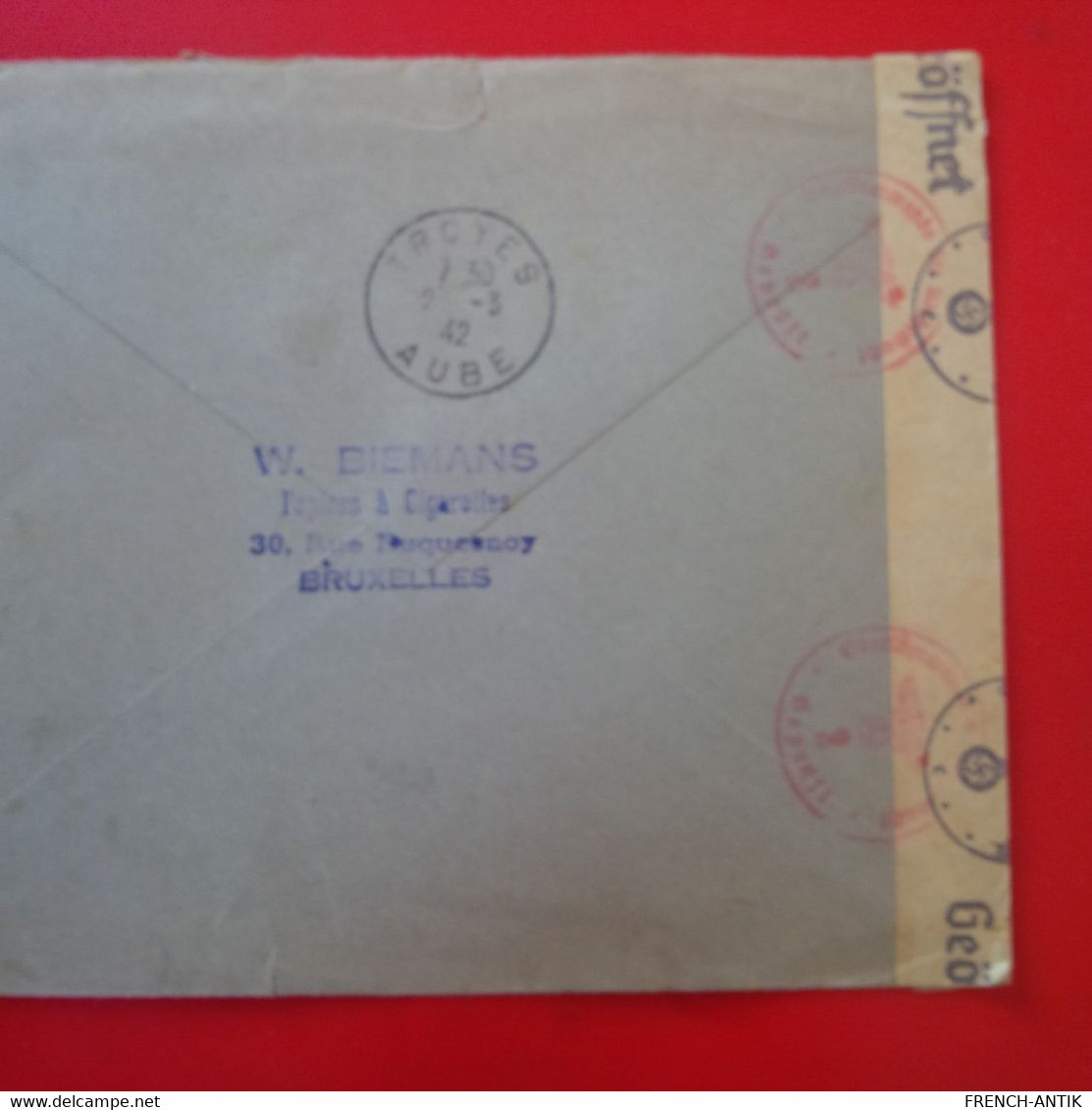 LETTRE RECOMMANDE BRUXELLES CACHET OBERKOMMANDO DER WEHRMACHT CENSURE POUR TROYES FRANCE OCCUPEE 1942 - Guerra '40-'45 (Storia Postale)