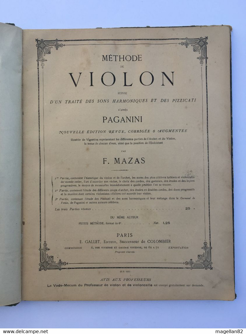 Méthode De Violon Par F. MAZAS. Partition. Archet. Note De Musique. Gammes. Violoniste. Solfège - Aprendizaje