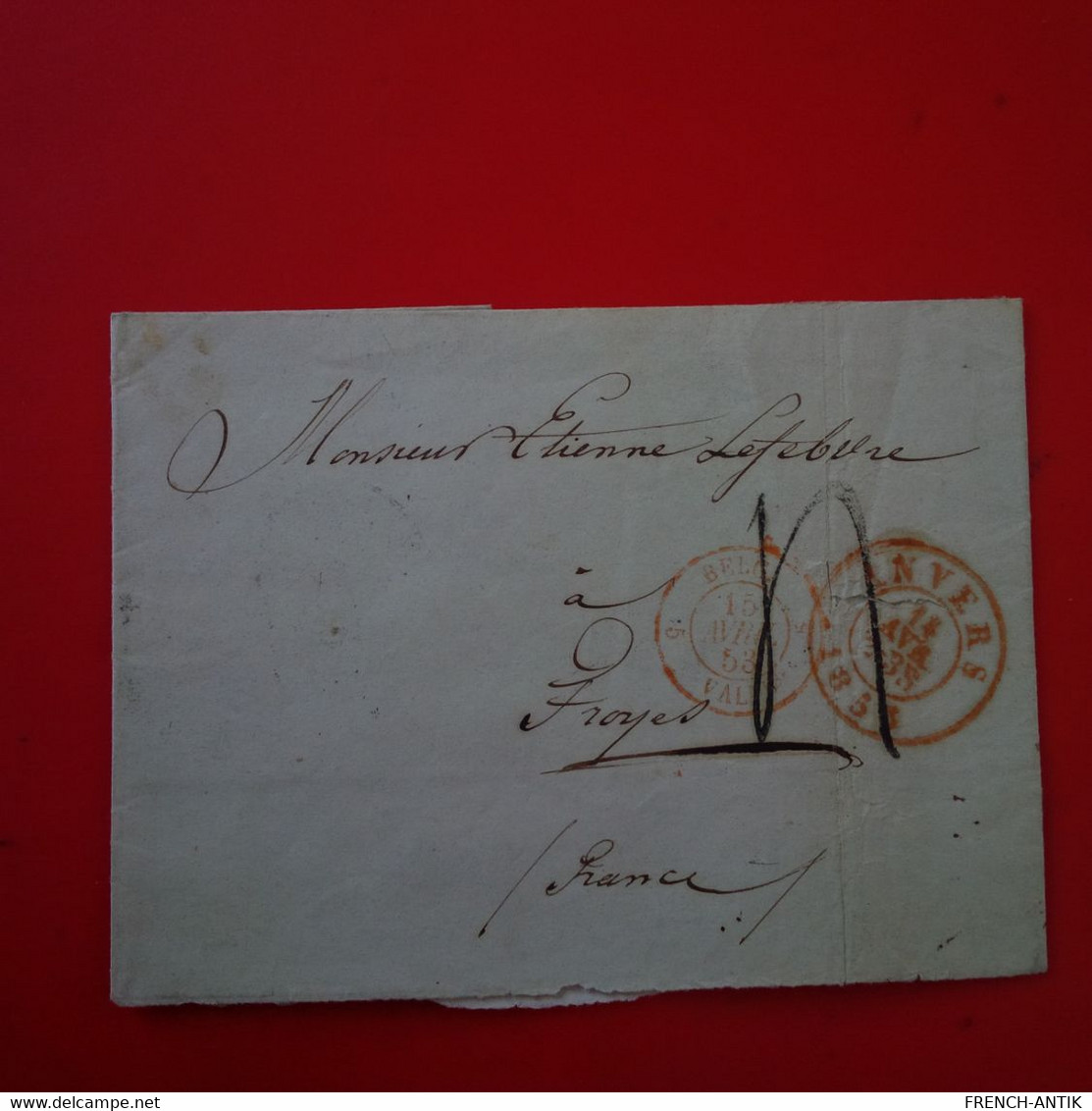 LETTRE ANVERS POUR TROYES 1853 - 1851-1857 Médaillons (6/8)