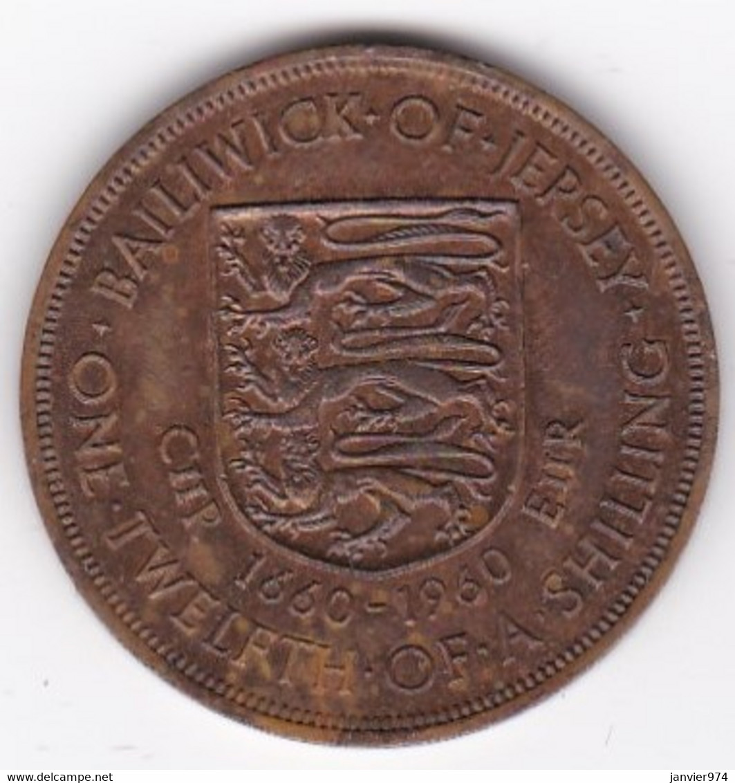 Jersey , 1/12 Shilling 1960 Elizabeth II, 300e Anniversaire 1660 - 1960, Bronze , KM# 23 - Jersey