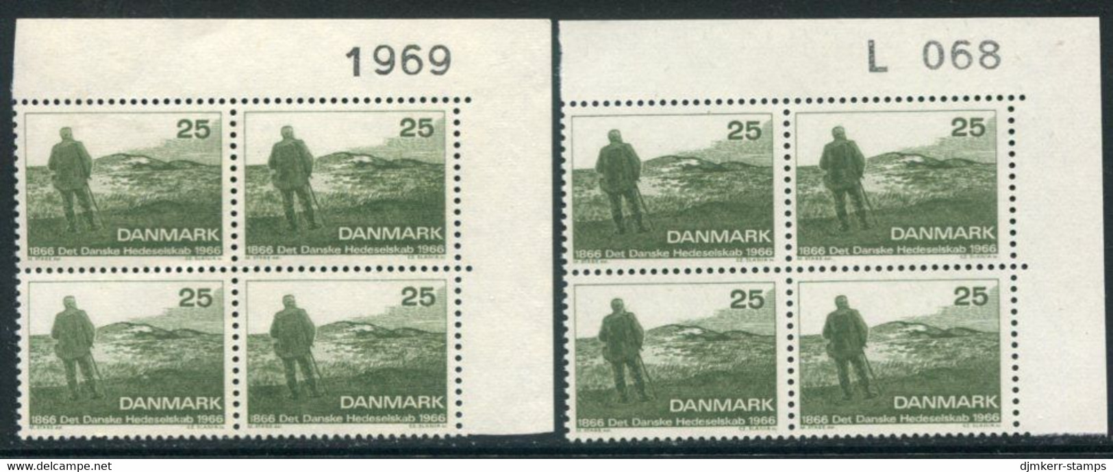 DENMARK 1966 Heath Society Centenary Both Papers In Blocks Of 4 With Control Number MNH / **. Michel 440x,y - Nuevos