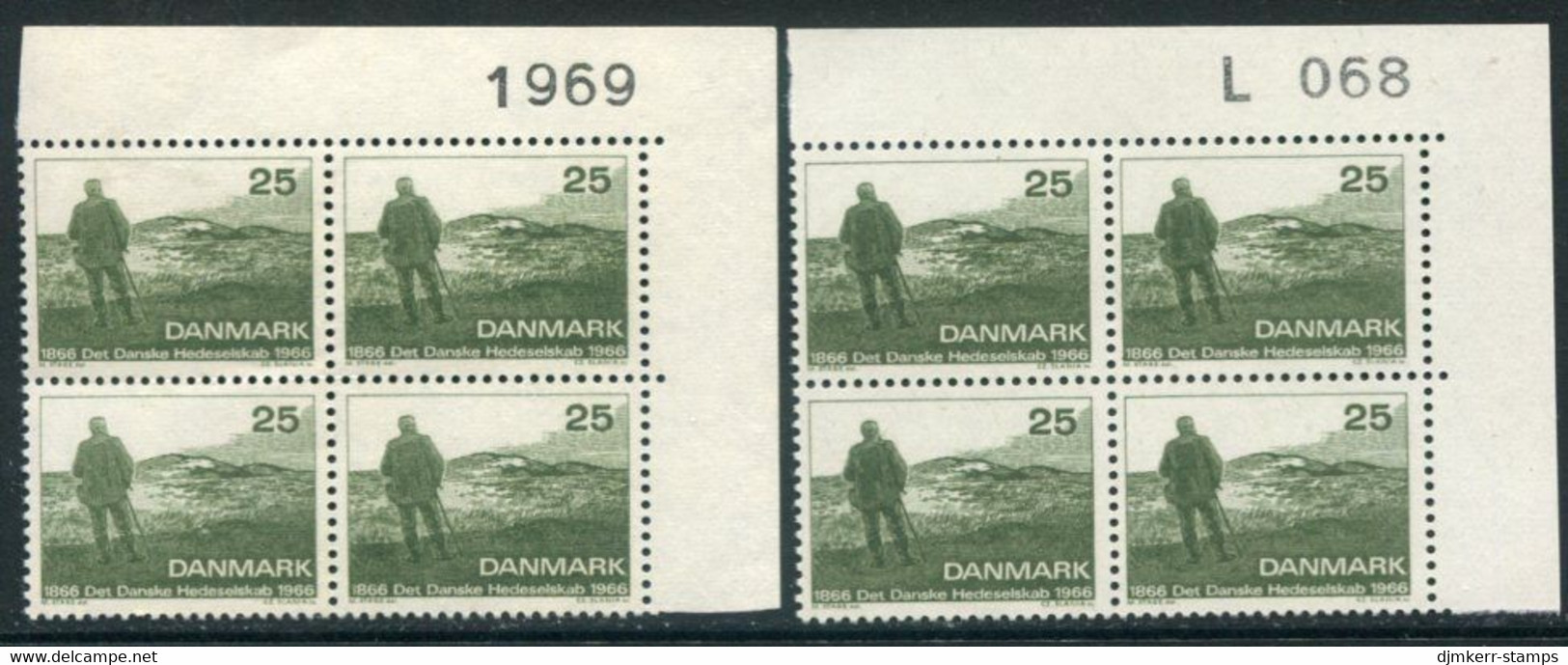 DENMARK 1966 Heath Society Centenary Both Papers In Blocks Of 4 With Control Number MNH / **. Michel 440x,y - Neufs