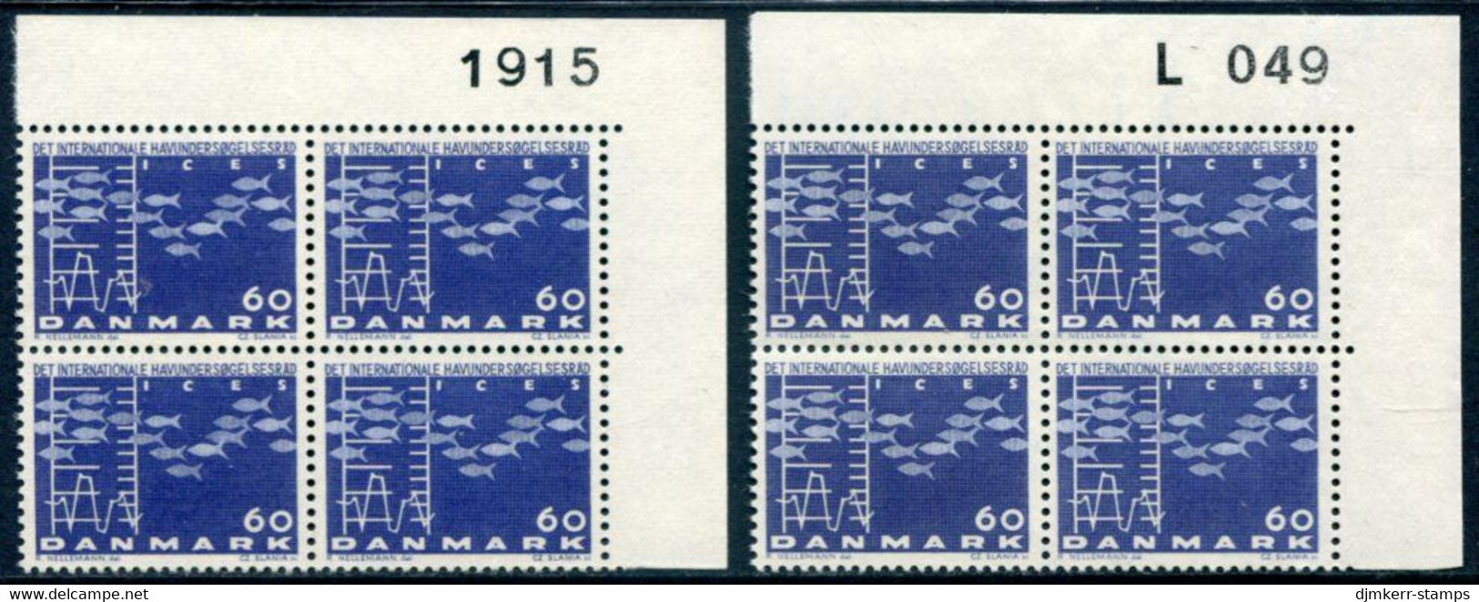 DENMARK 1964 Maritime Research Both Papers In Blocks Of 4 With Control Number MNH / **. Michel 423x,y - Neufs