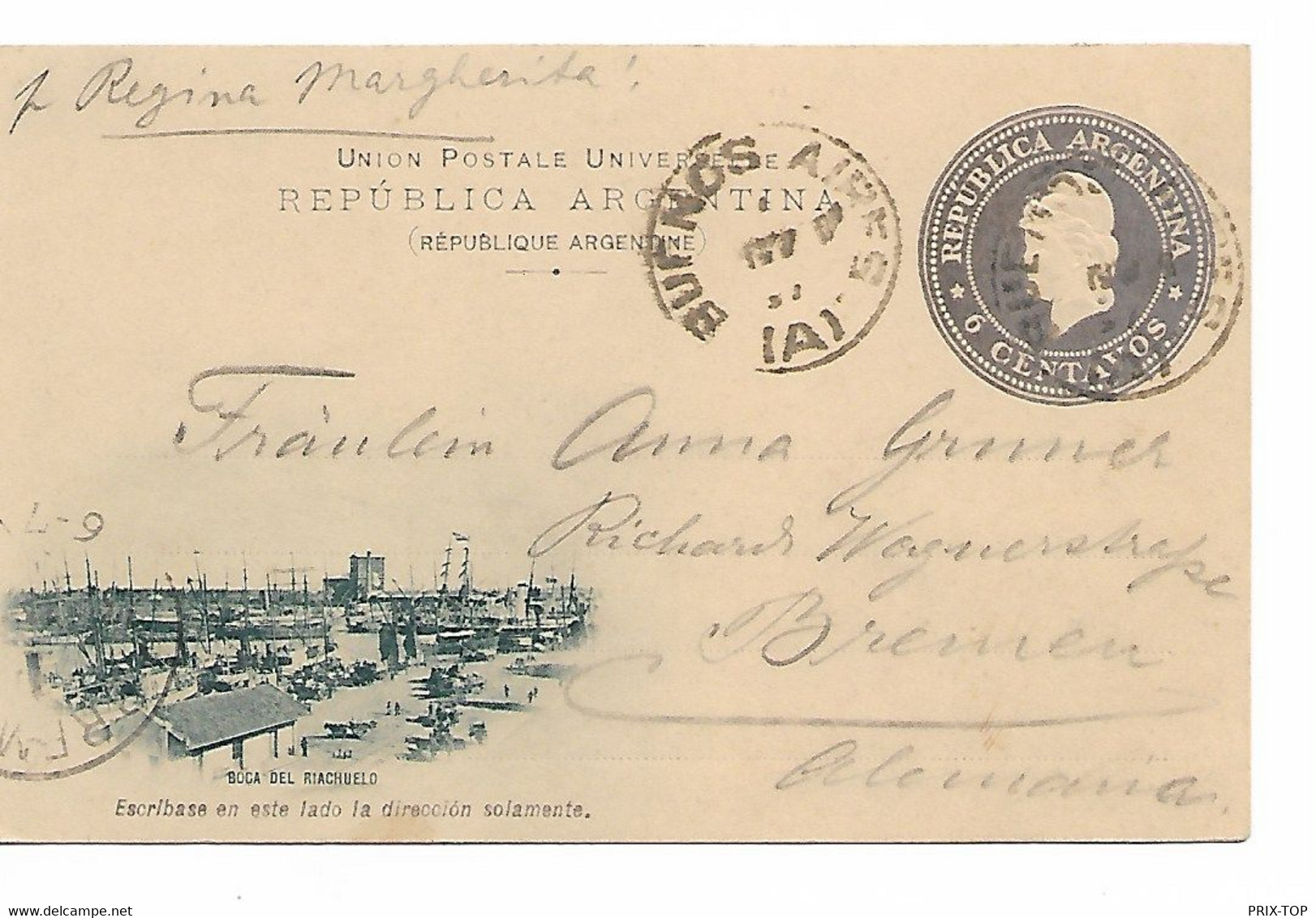 REF4790/ Argentina Postal Stationery Illustrated C. Buenos Aires 1897 > Germany Bremen Arrival Cancellation - Lettres & Documents