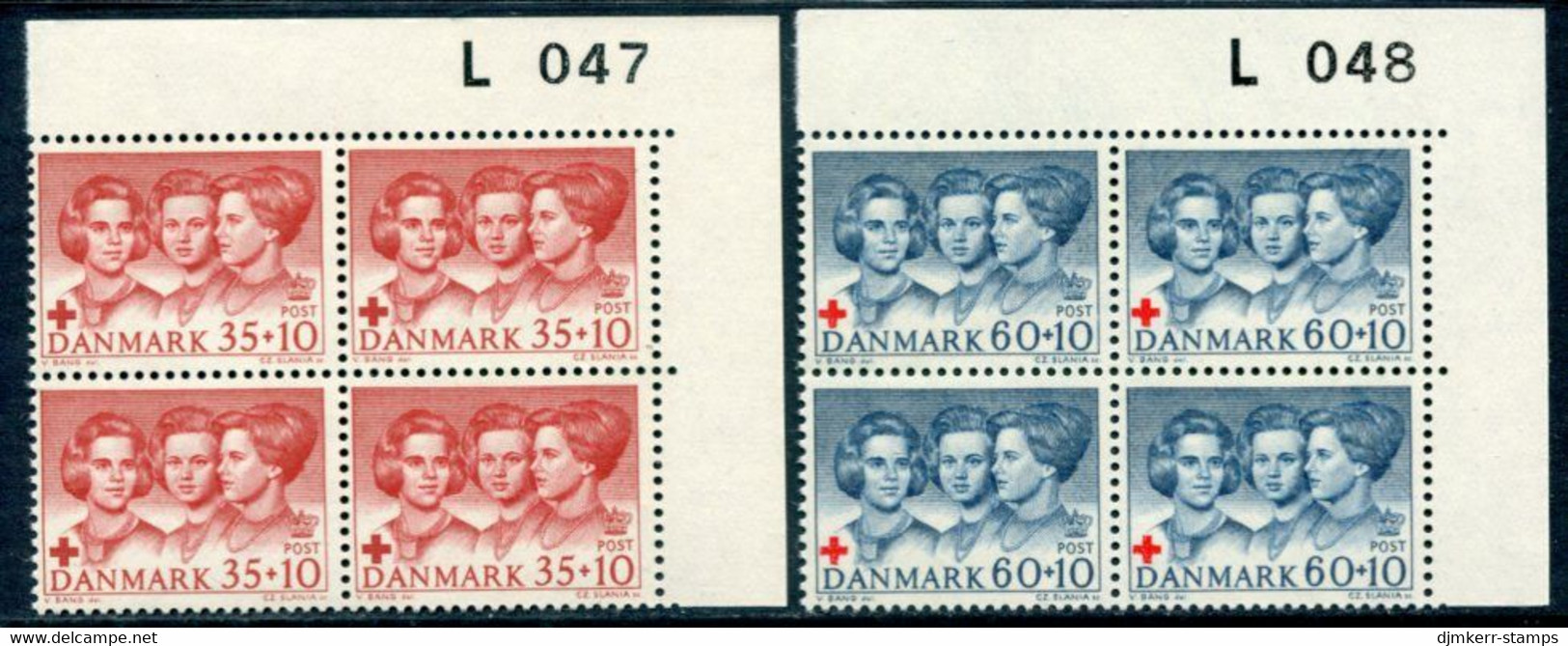 DENMARK 1964 Red Cross In Blocks Of 4 With Control Number MNH / **. Michel 421-22 - Unused Stamps