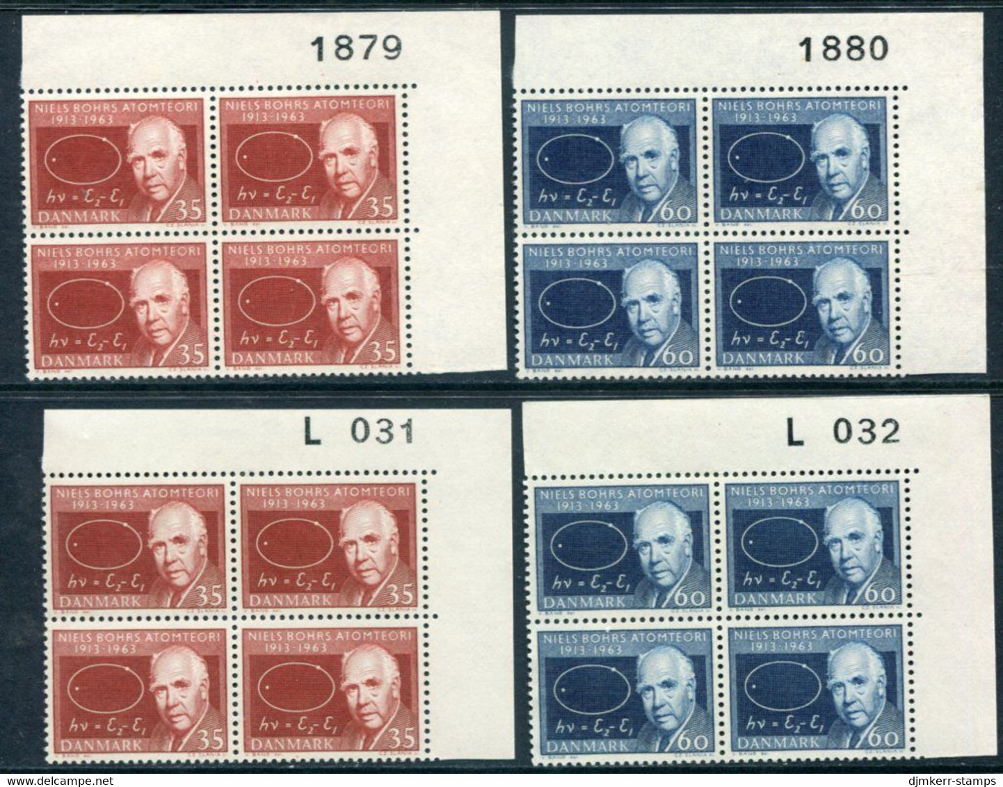 DENMARK 1963 Bohr's Atomic Theory Both Papers In Blocks Of 4 With Control Number MNH / **. Michel 417-18x,y - Nuovi