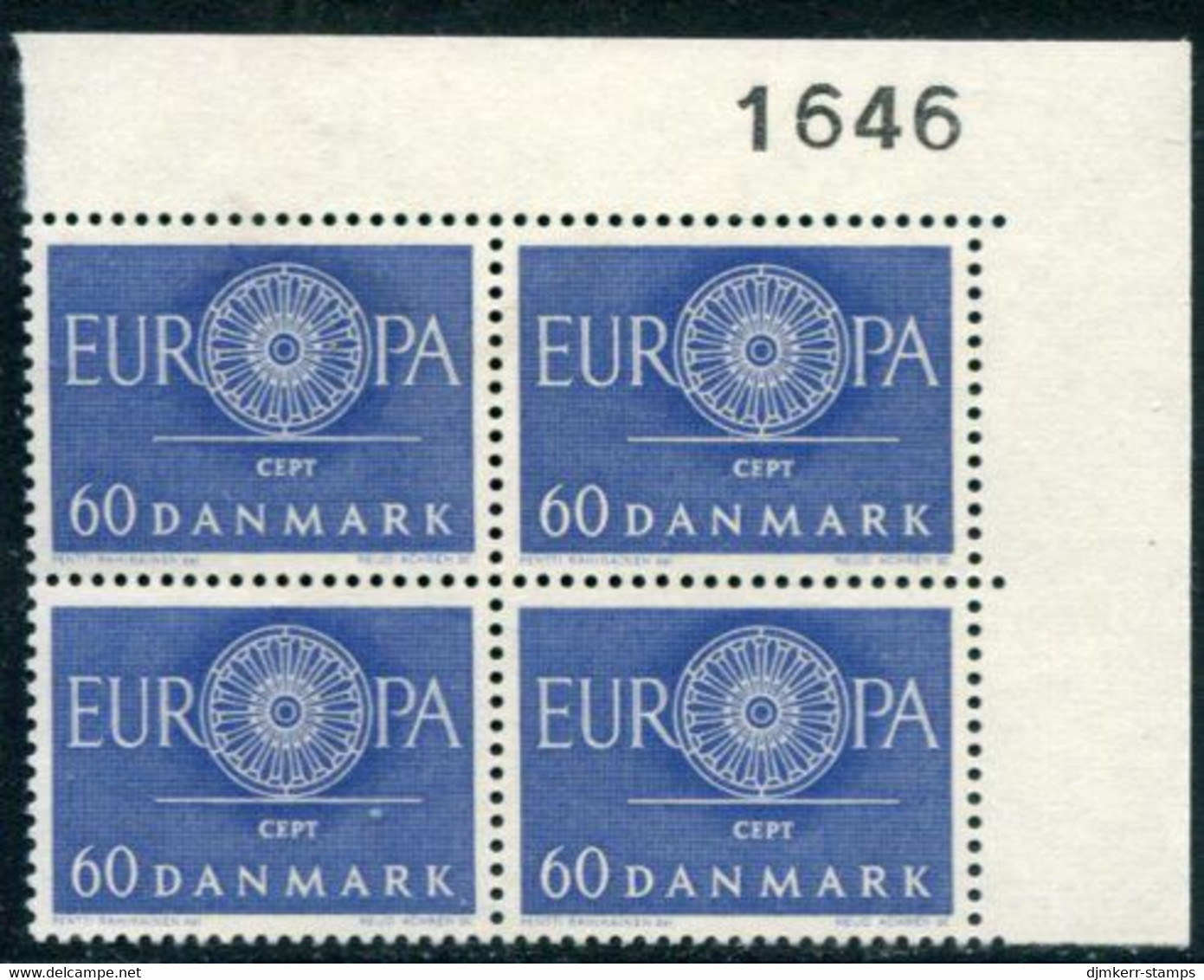 DENMARK 1960 Europa In Block Of 4 With Control Number MNH / **. Michel 386 - Ungebraucht