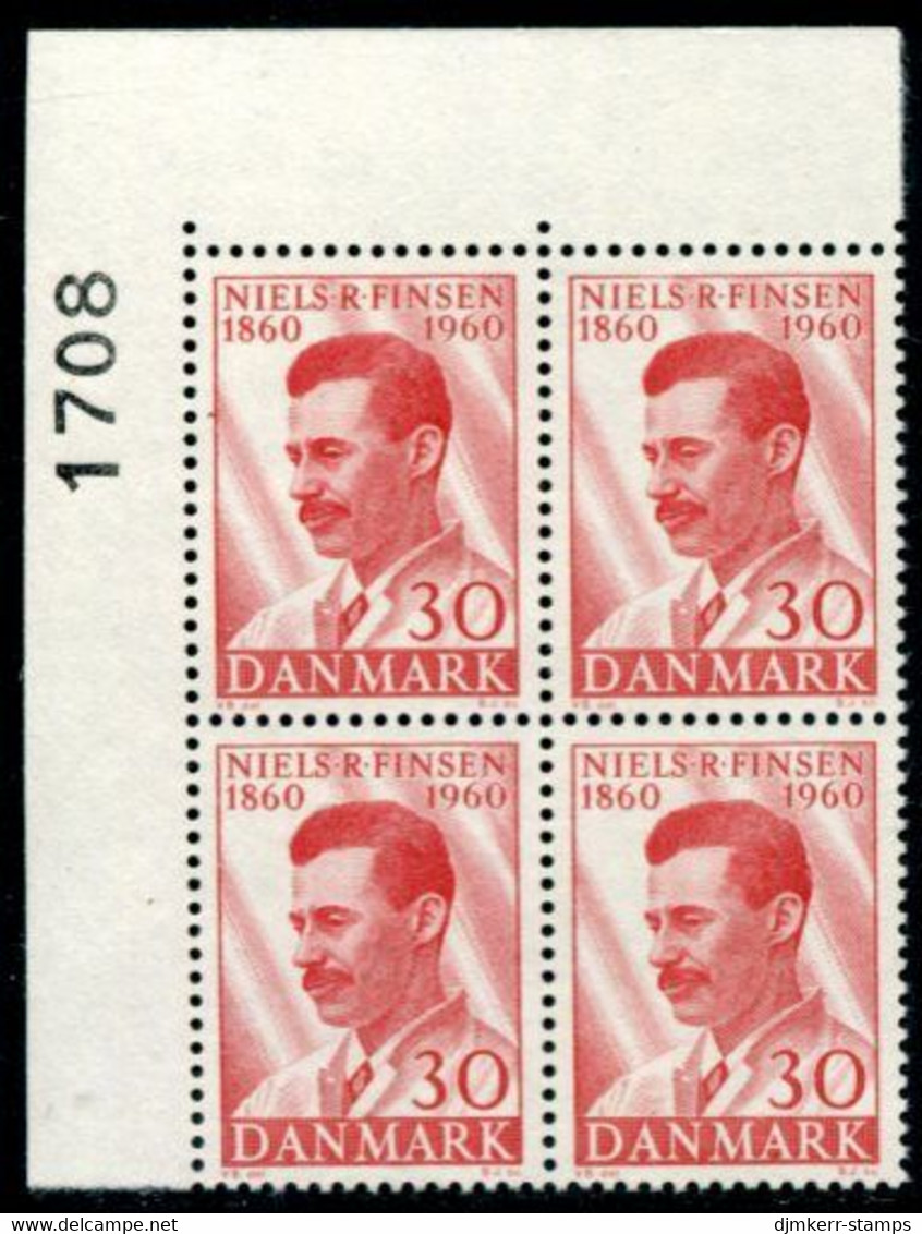 DENMARK 1960 Finsen Centenary In Block Of 4 With Control Number MNH / **. Michel 384 - Unused Stamps
