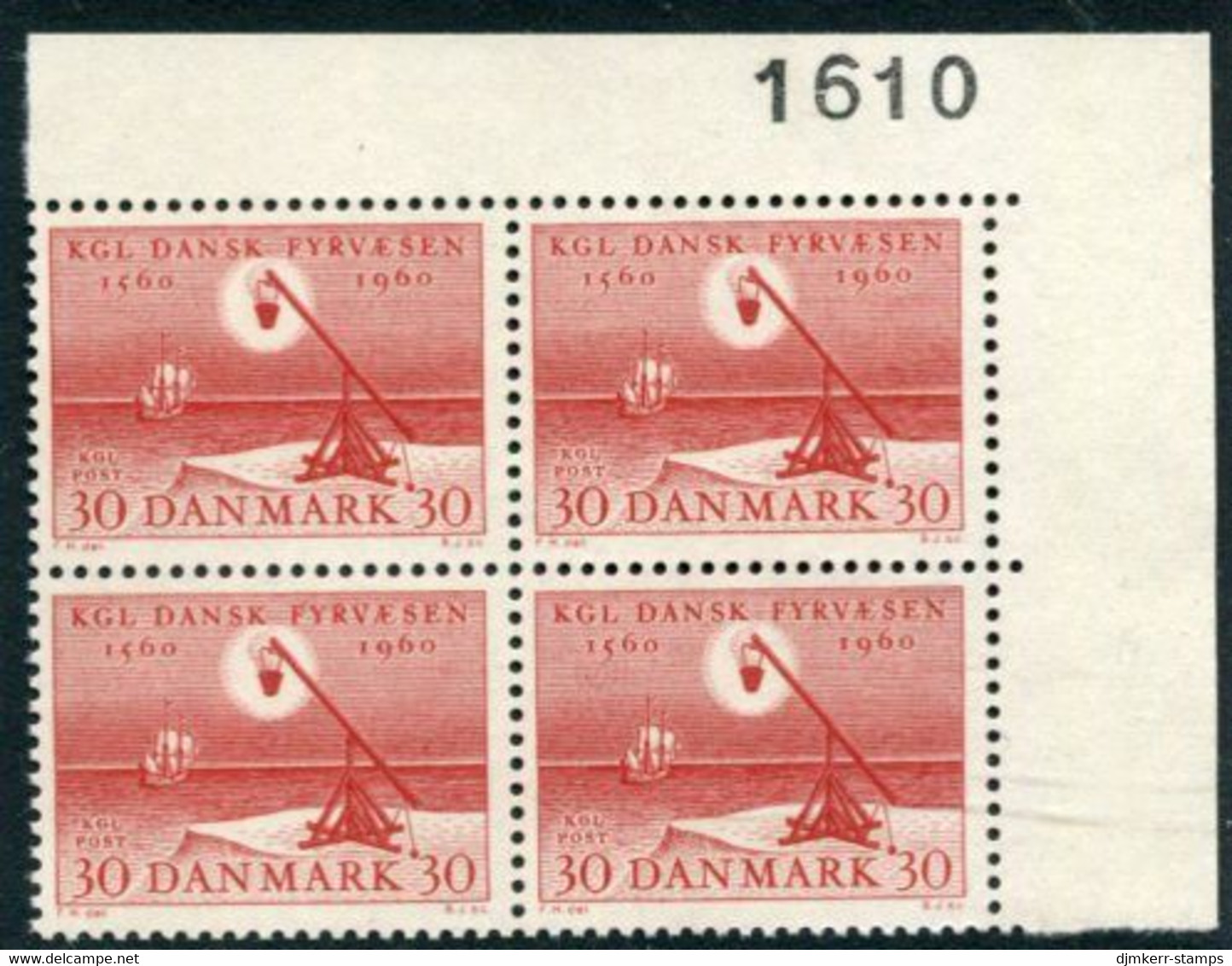 DENMARK 1960 Lighthouse Service Quatercentenary In Block Of 4 With Control Number MNH / **. Michel 383 - Nuevos