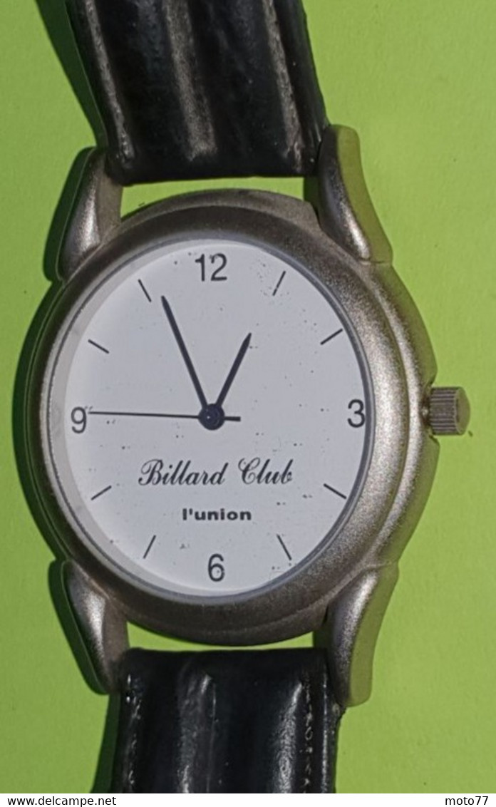 Montre Quartz Pile Neuve - Bracelet Cuir Noir - Collector : BILLARD CLUB L'UNION - Années 2000 - Orologi Pubblicitari