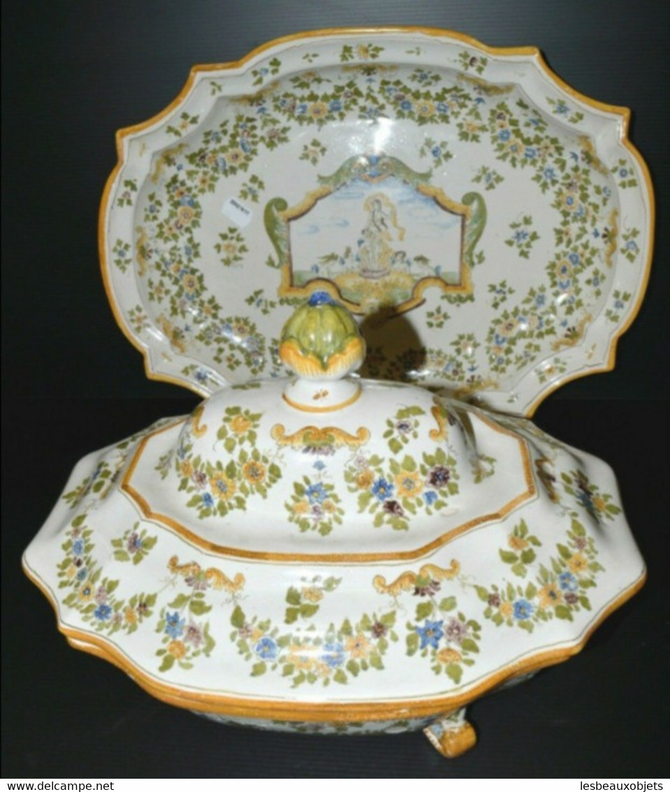 ANCIENNE SOUPIERE LEGUMIER TRIPODE & SON PLAT CERAMIQUE PORCELAINE MOUSTIERS COLLECTION Déco  Vitrine - Moustiers (FRA)