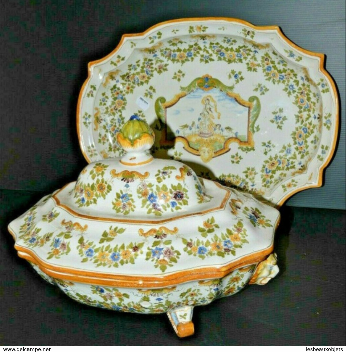 ANCIENNE SOUPIERE LEGUMIER TRIPODE & SON PLAT CERAMIQUE PORCELAINE MOUSTIERS COLLECTION Déco  vitrine