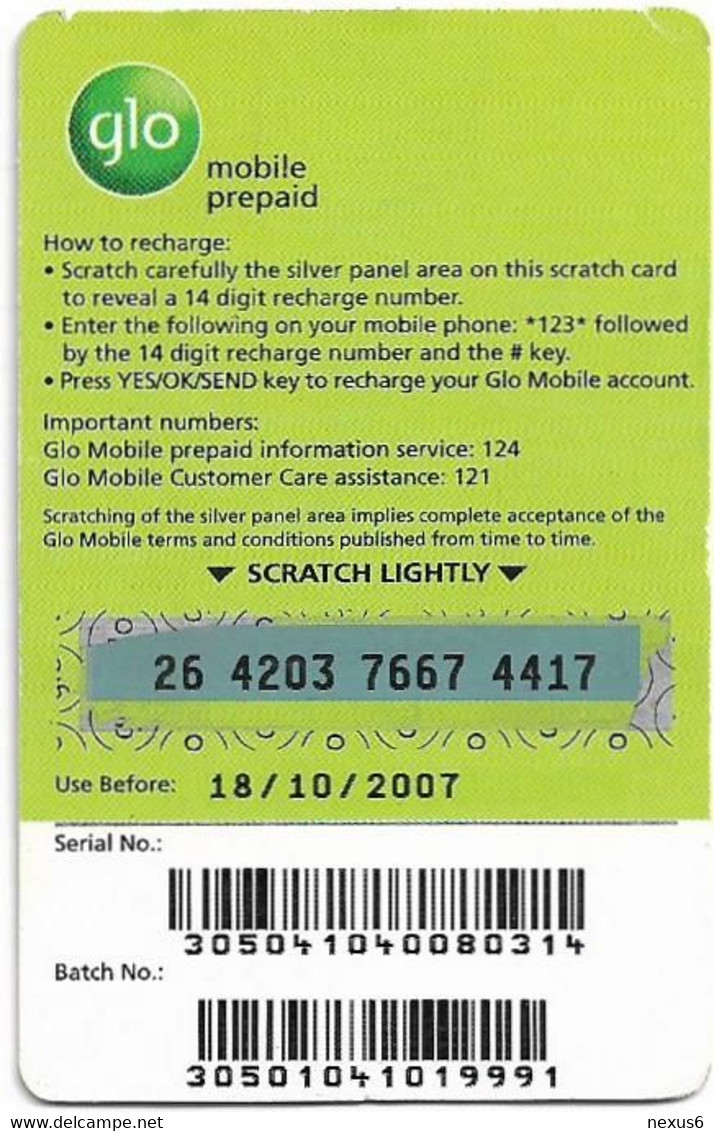 Nigeria - Glo - Girl With Mobile Phone, Exp.18.10.2007, GSM Refill 500₦, Used - Nigeria