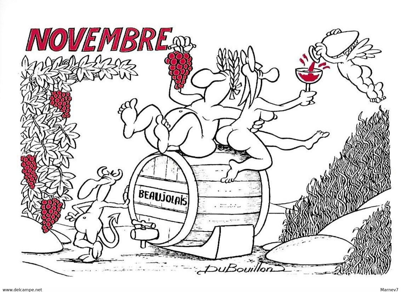 Humour Humoristique - NOVEMBRE - Bacchus Beaujolais Nouveau Arrivé - Vin - Illustrateur Du Bouillon - Numérotée 180 - Humor