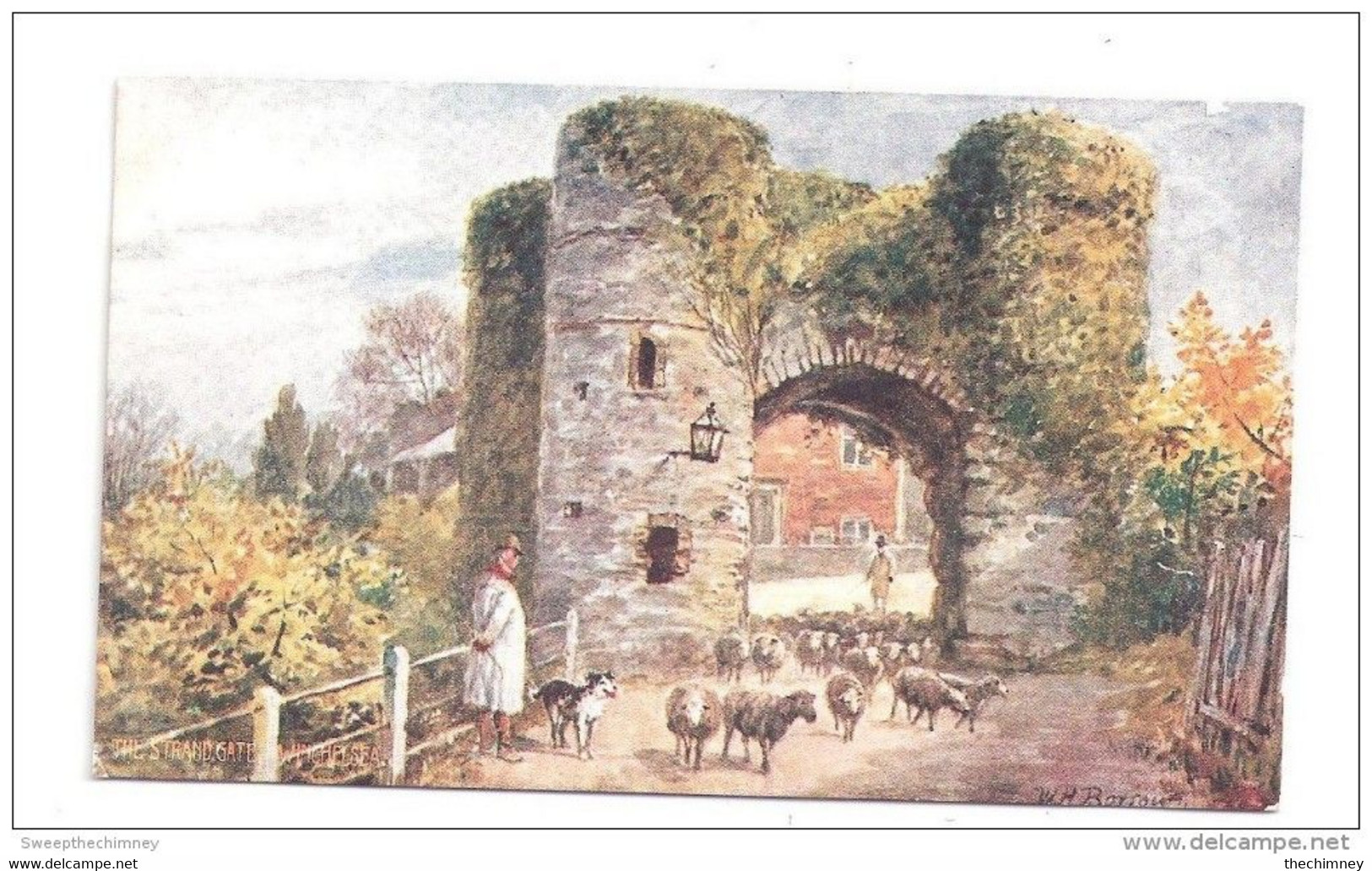 WINCHELSEA Sussex The Strand Gate Art Artist Drawn Postcard By W.H. Borrow Shepherd With Sheep - Autres & Non Classés