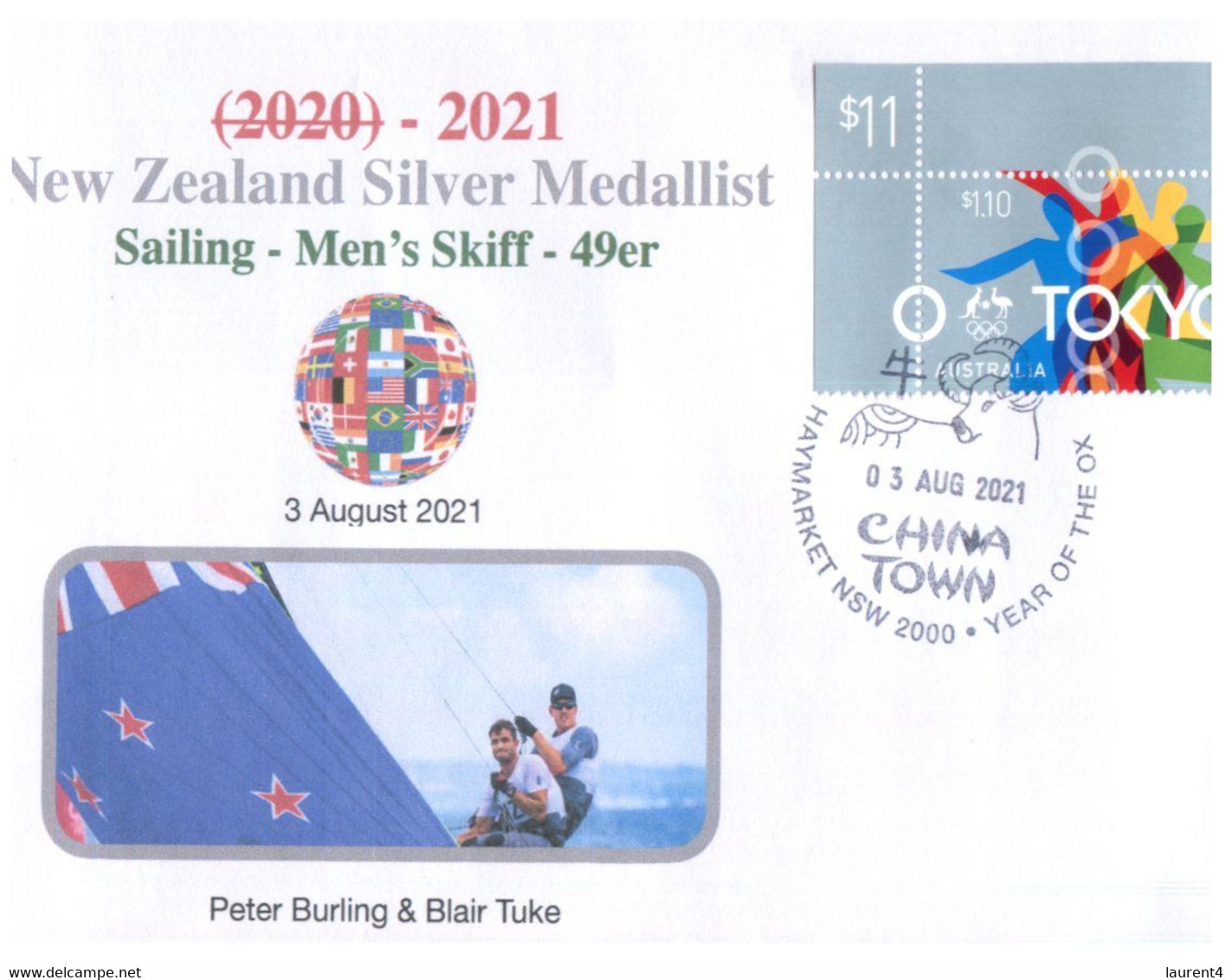 (XX 9 A) 2020 Tokyo Summer Olympic Games - New Zealand Silver Medal 3-8-2021 Sailing Men's Skiff (Olympic Corner Stamp) - Summer 2020: Tokyo