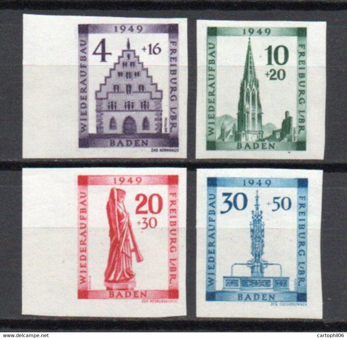 - BADE / BADEN / OCCUPATION FRANCAISE N° 42/45 Neufs ** MNH Non Dentelés - Série Fribourg-en-Brisgau 1949 - Cote 100 € - - Other & Unclassified