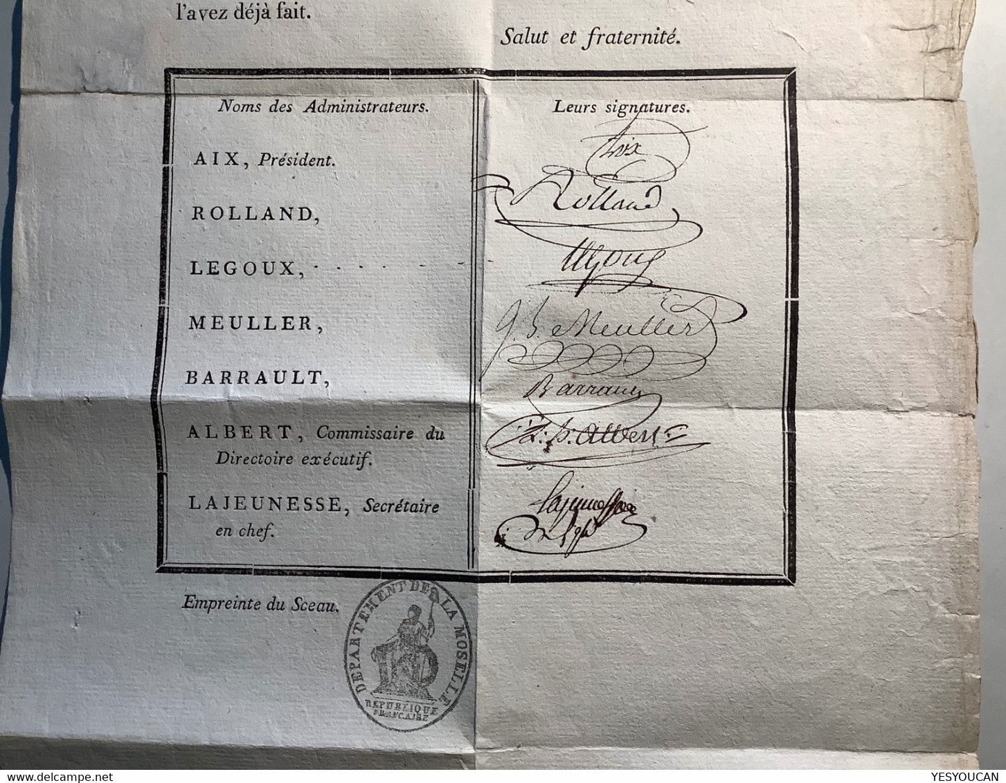 "55 METZ" Lettre Franchise 1798 DOCUMENT AUTOGRAPHE REVOLUTIONNAIRE RARE (France Revolution Francaise An 6 Moselle - 1701-1800: Precursors XVIII